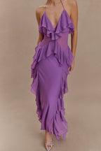 Aleyna Chiffon Ruffle Midi Dress in Purple – Chic&Drifts