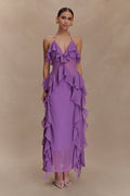 Aleyna Chiffon Ruffle Midi Dress in Purple – Chic&Drifts