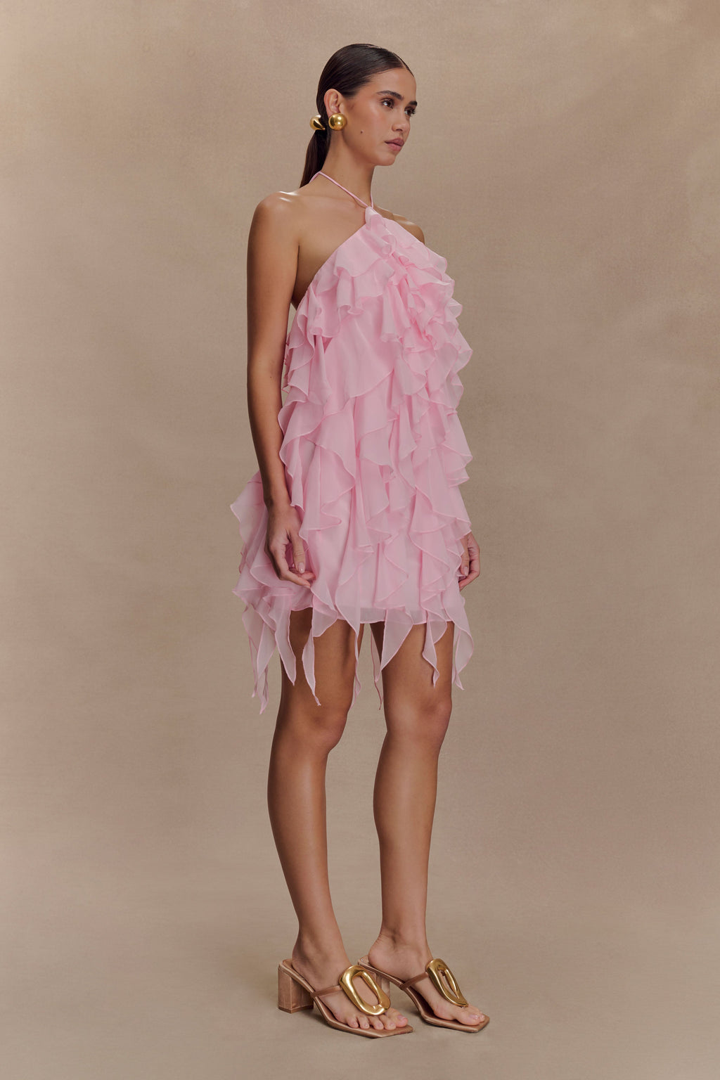 Marigold Ruffle Halter Mini Dress