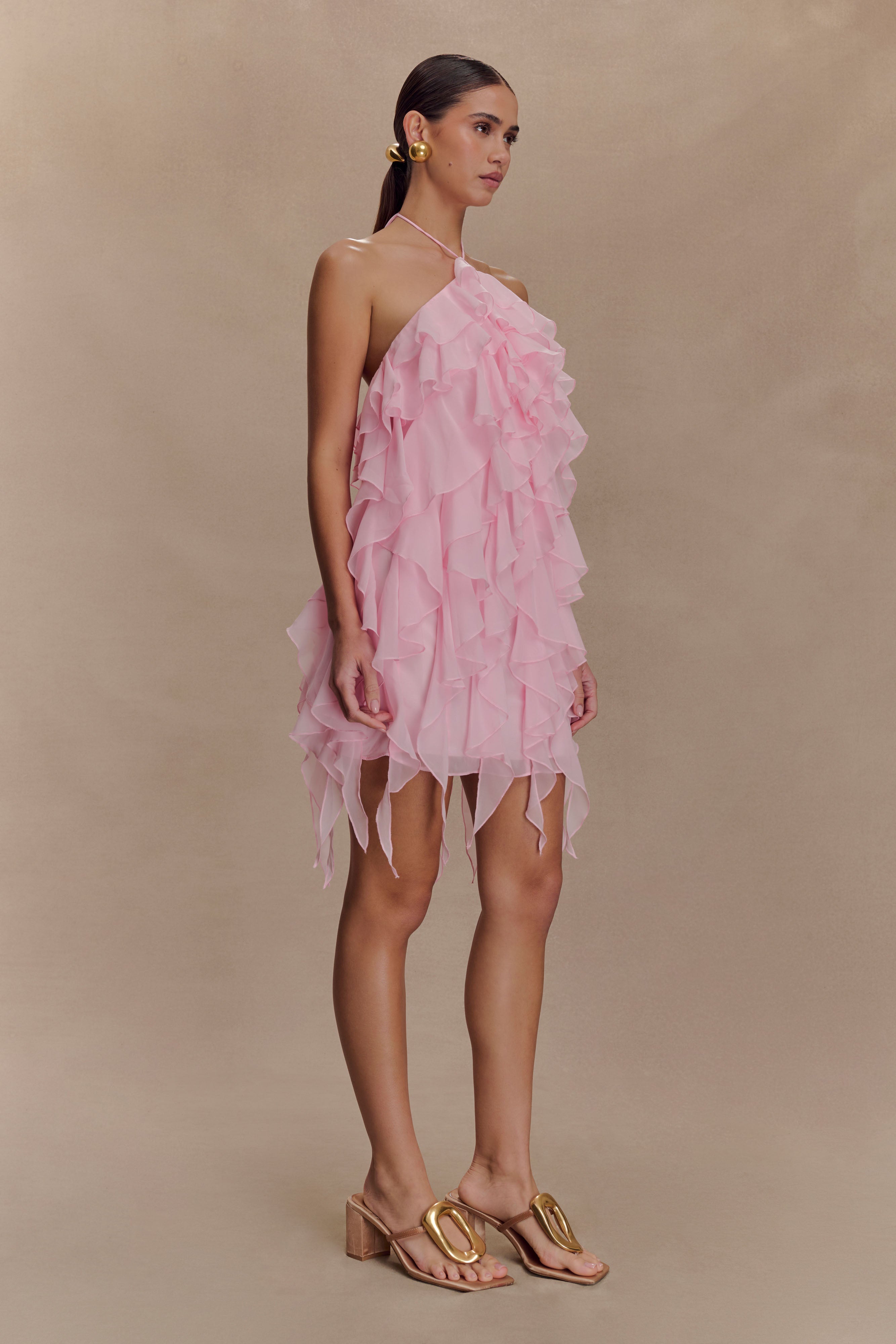 Marigold Ruffle Halter Mini Dress