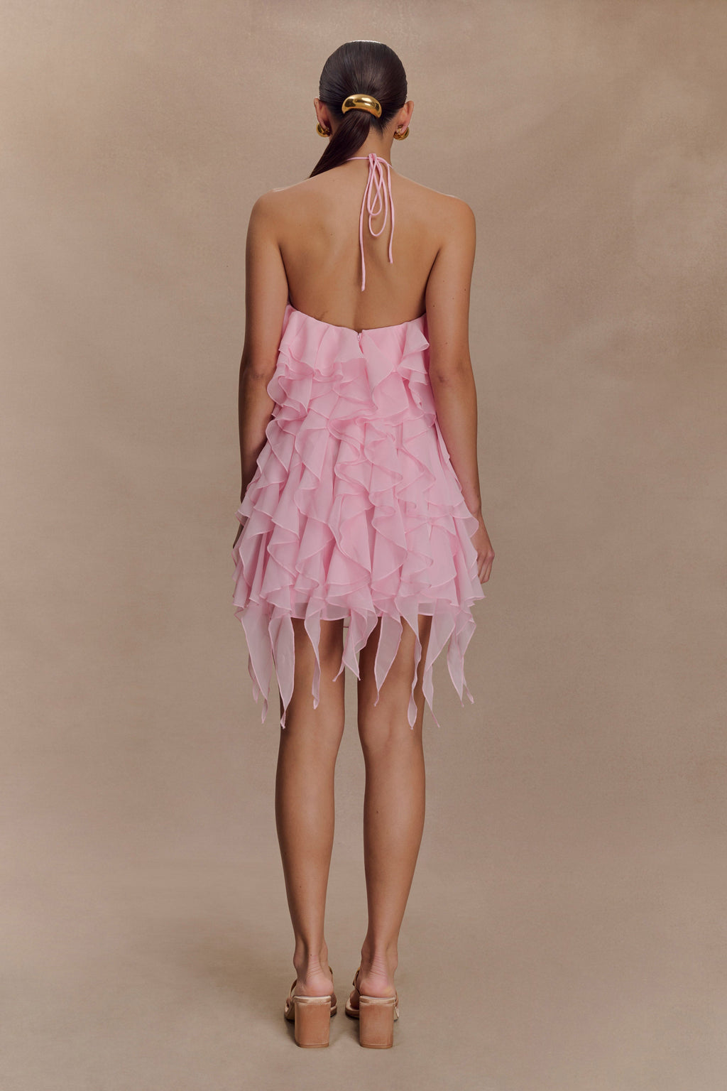 Marigold Ruffle Halter Mini Dress