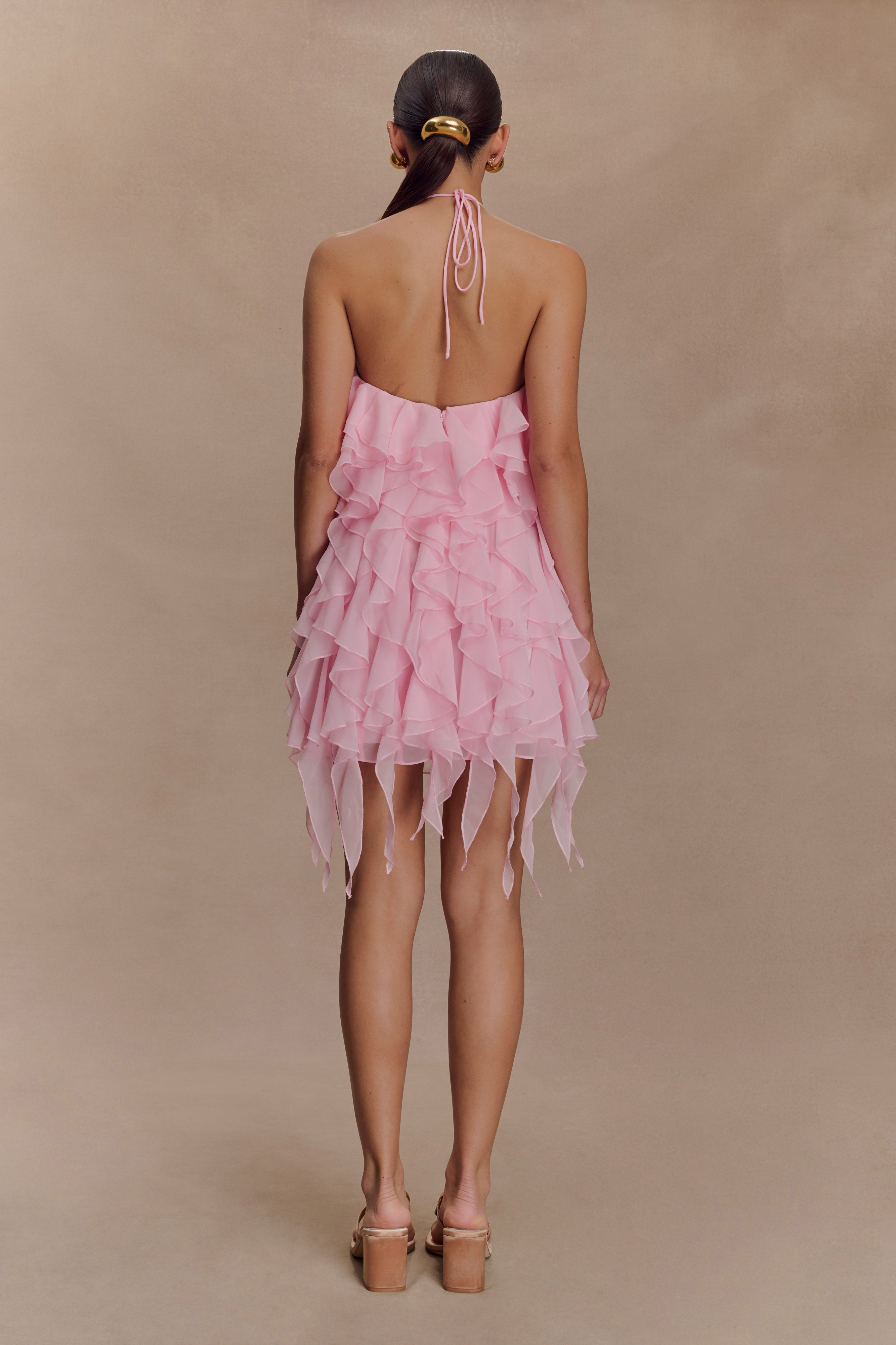 Marigold Ruffle Halter Mini Dress
