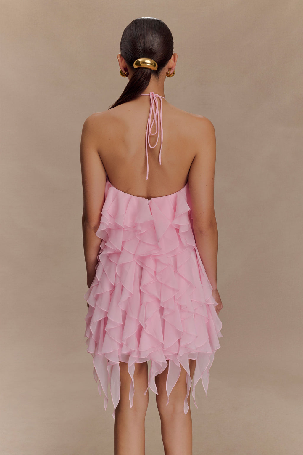 Marigold Ruffle Halter Mini Dress