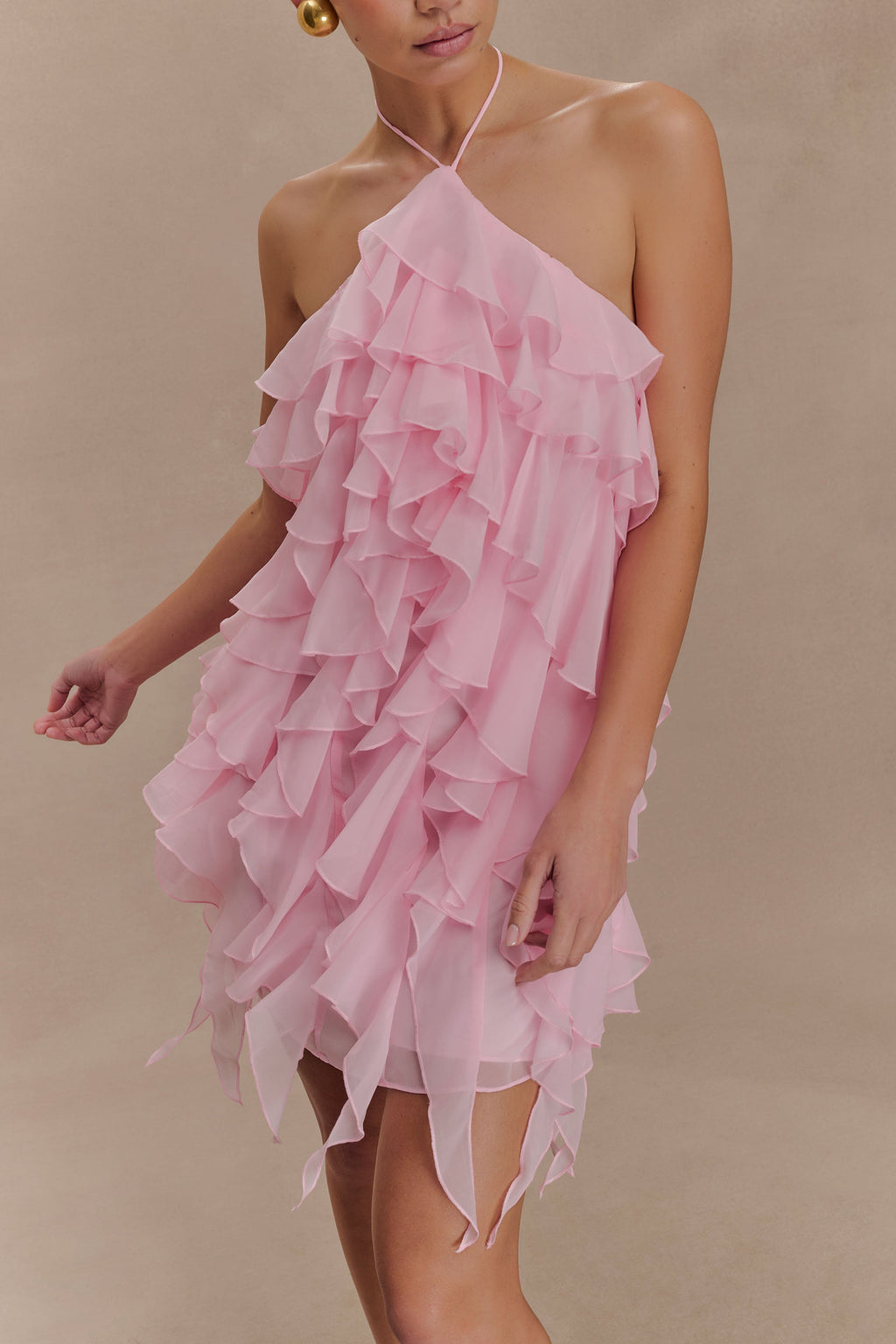 Marigold Ruffle Halter Mini Dress