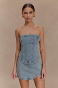 Alessia Embroidered Denim Corset in Light Vintage – Chic&Drifts