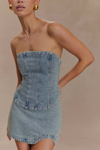 Alessia Embroidered Denim Corset in Light Vintage – Chic&Drifts
