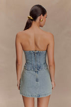 Alessia Embroidered Denim Corset in Light Vintage – Chic&Drifts