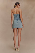 Alessia Embroidered Denim Corset in Light Vintage – Chic&Drifts