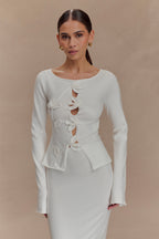 Alejandra Floral Long Sleeve Knit Top in White – Chic&Drifts