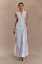 Dante Ruched Linen Midi Dress in White – Chic&Drifts