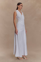 Dante Ruched Linen Midi Dress in White – Chic&Drifts