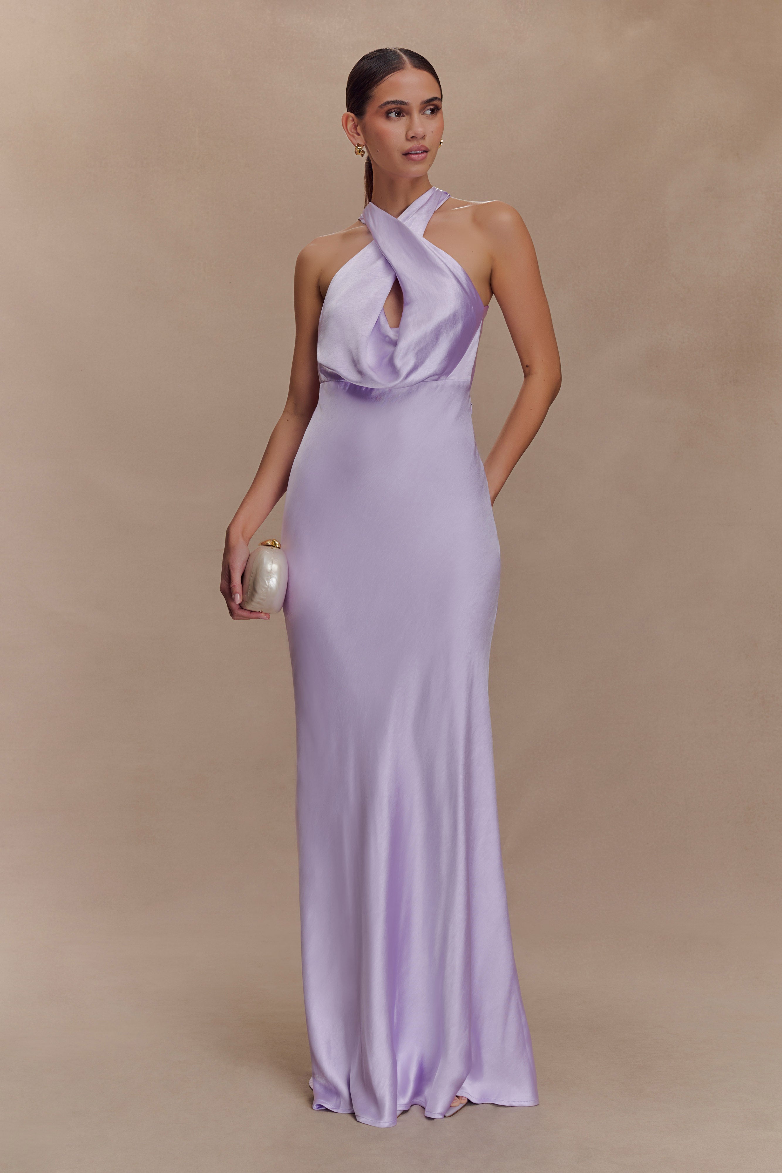 Phyllis Satin Halter Maxi Dress