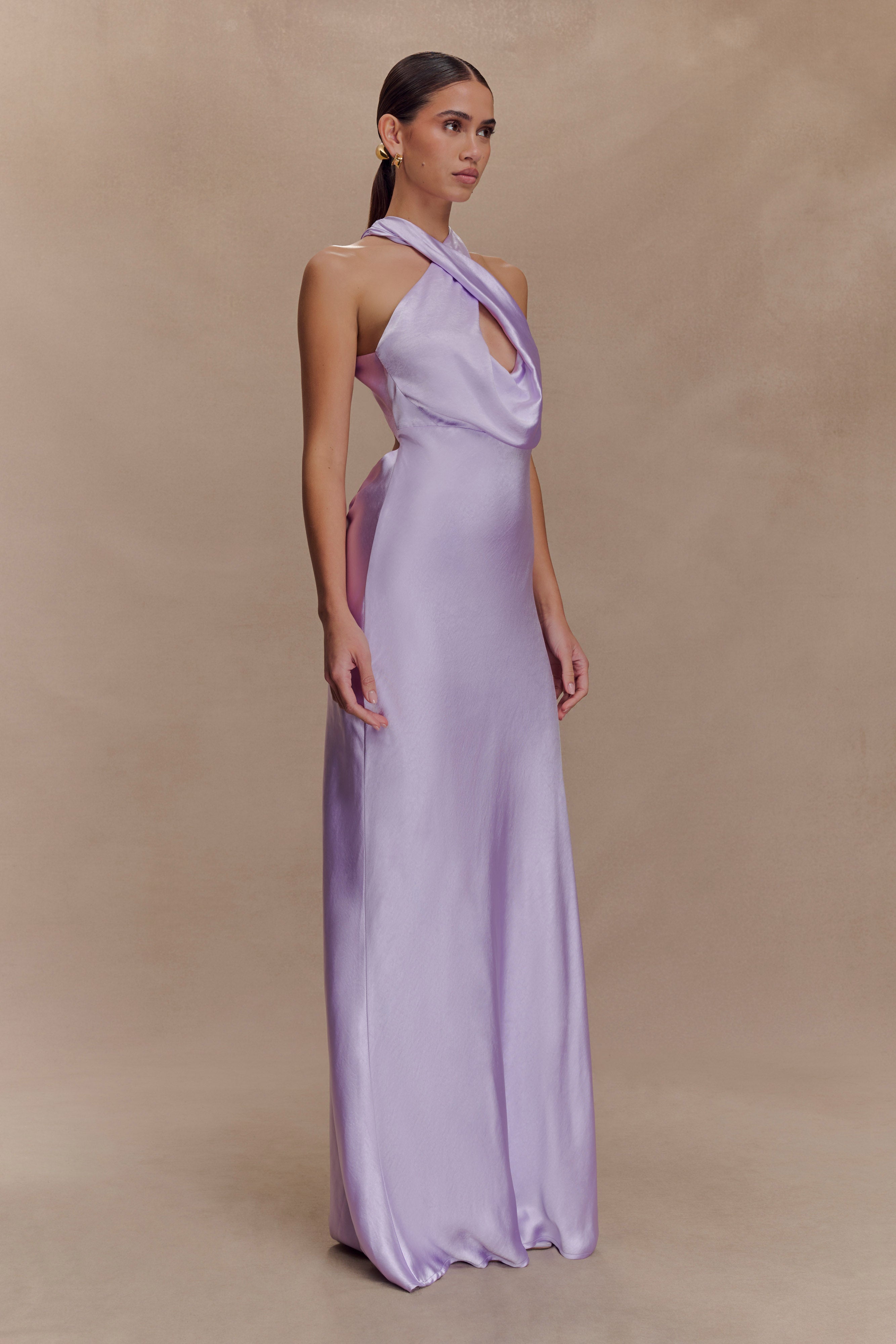 Phyllis Satin Halter Maxi Dress