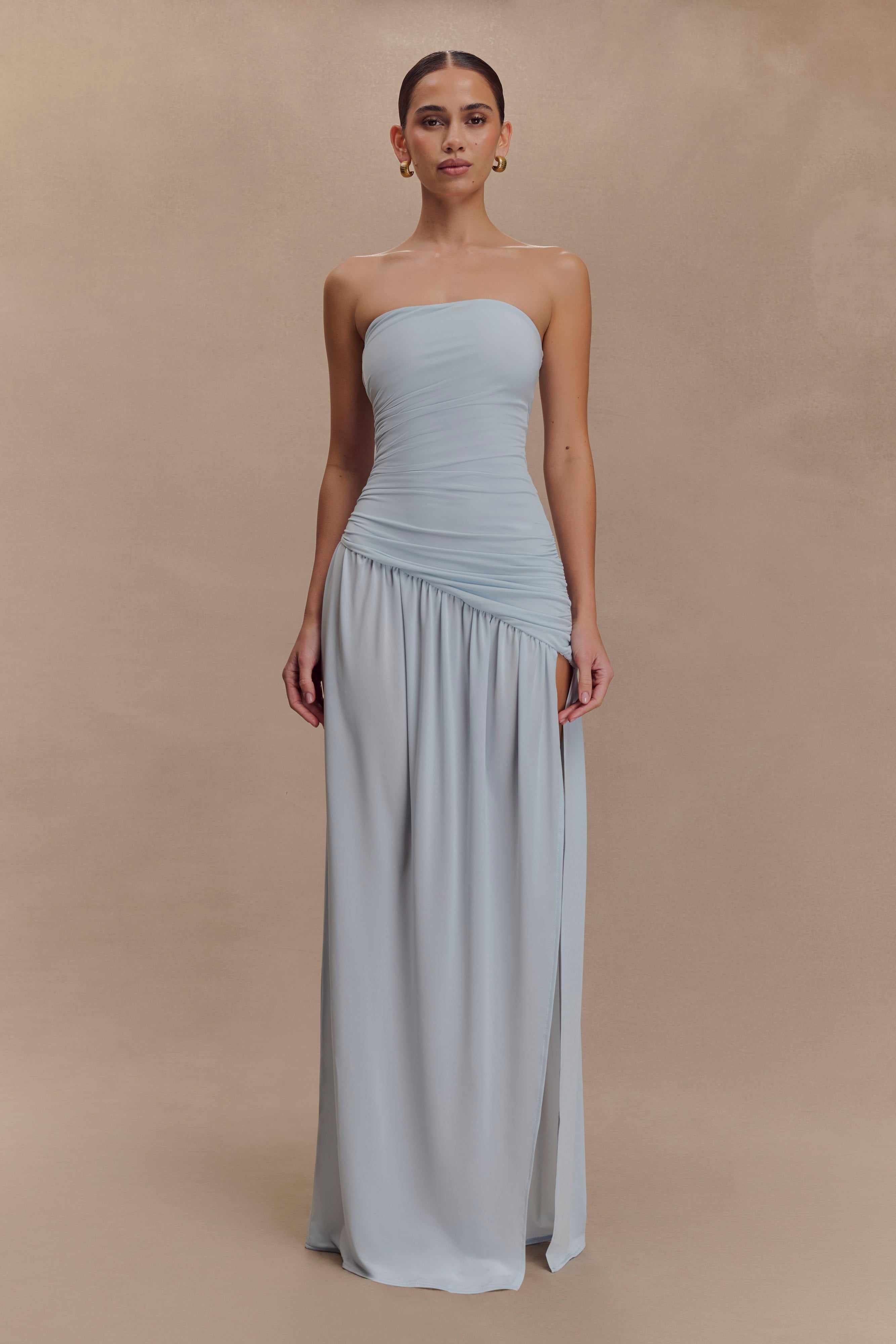 Bex Strapless Slinky Maxi Dress With Split