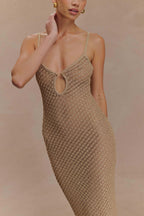 Raelynn Metallic Knit Fringe Midi Dress in Gold – Chic&Drifts