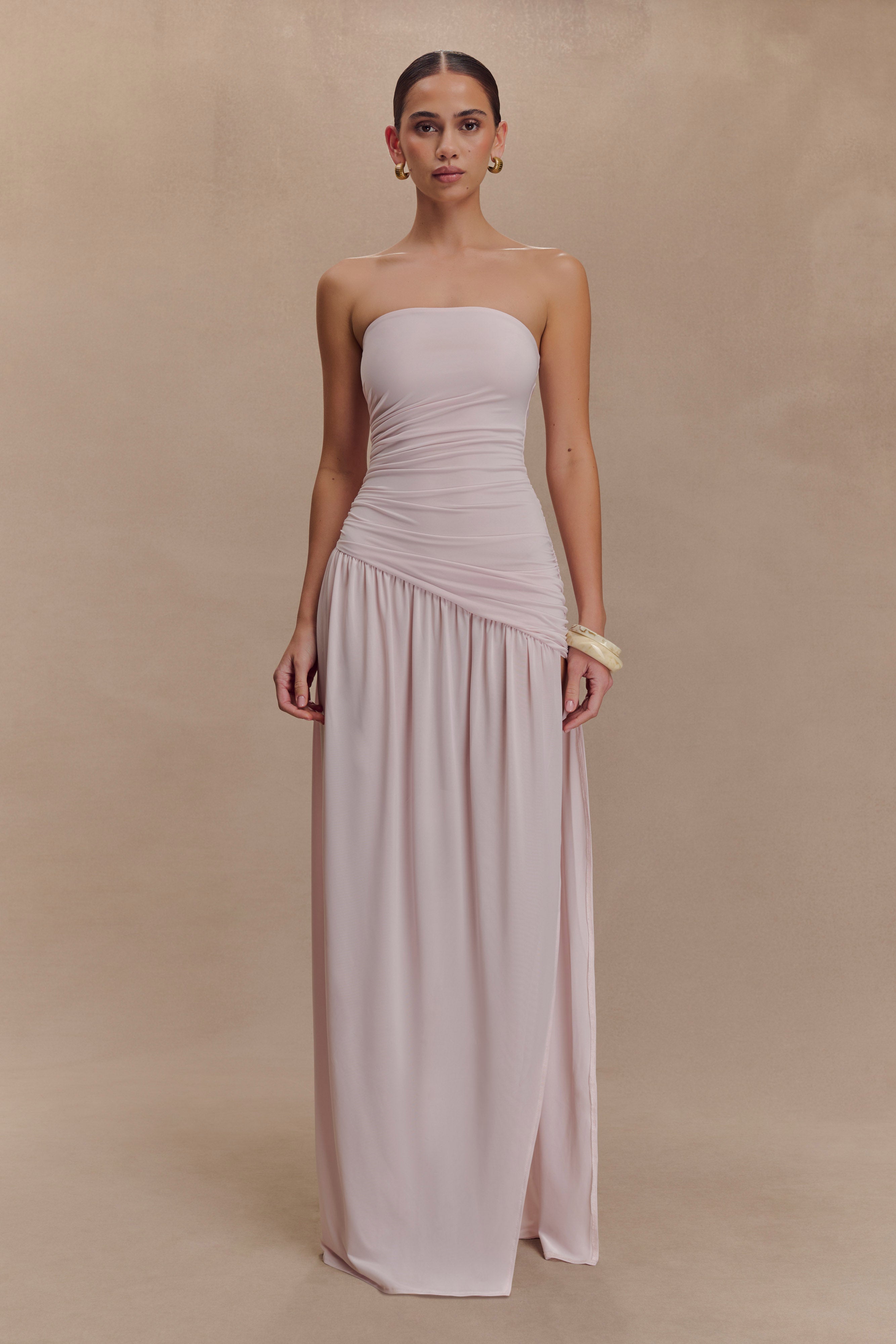 Bex Strapless Slinky Maxi Dress With Split