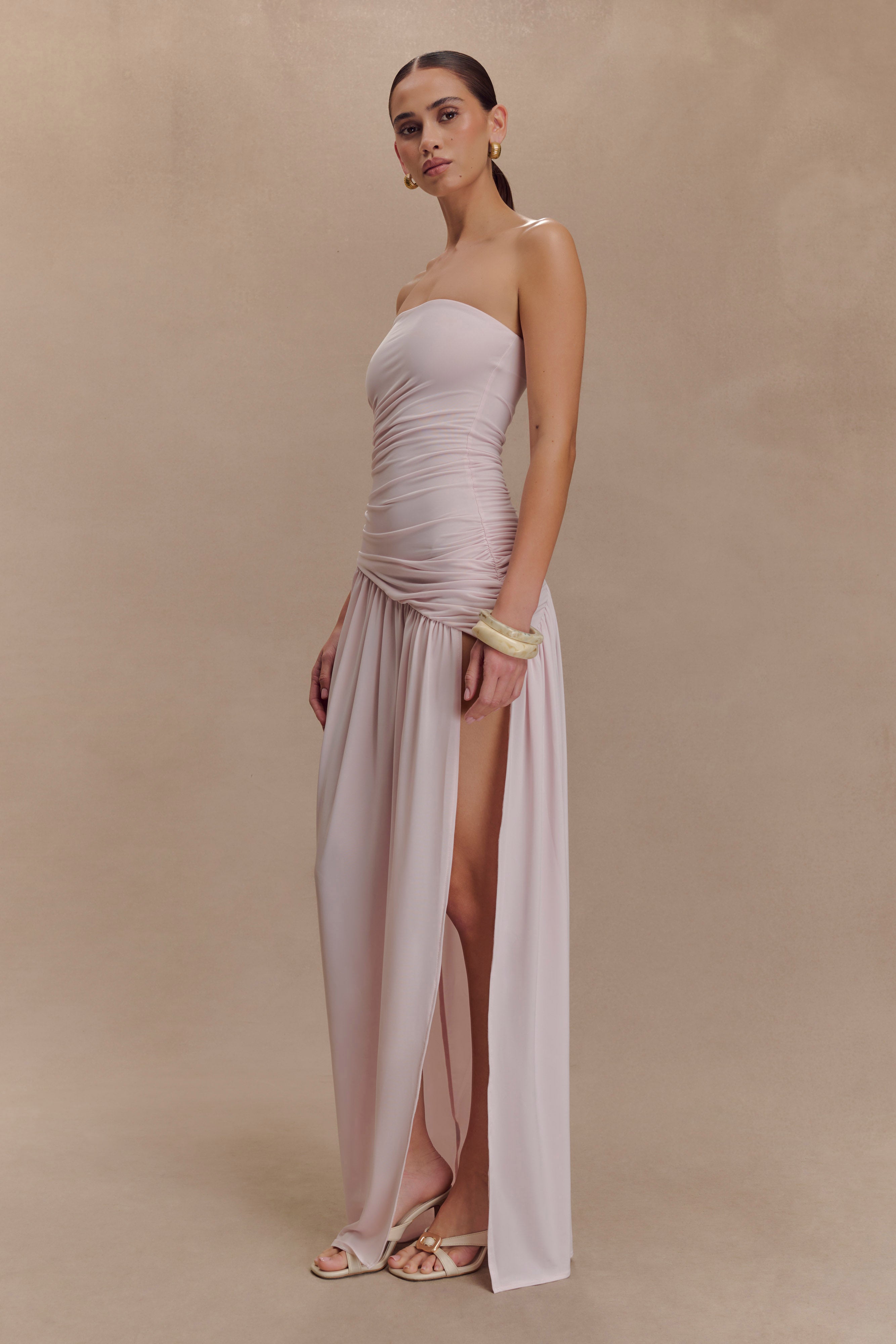 Bex Strapless Slinky Maxi Dress With Split