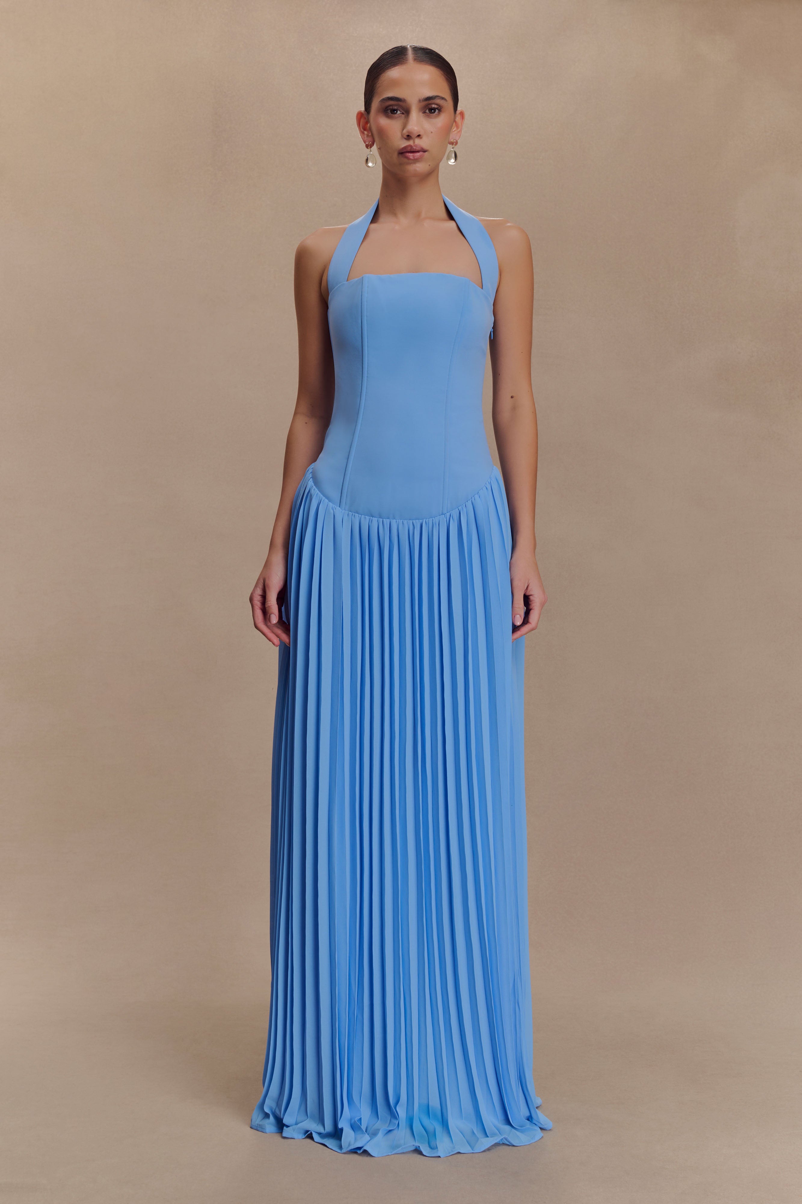 Stacie Pleated Halter Maxi Dress