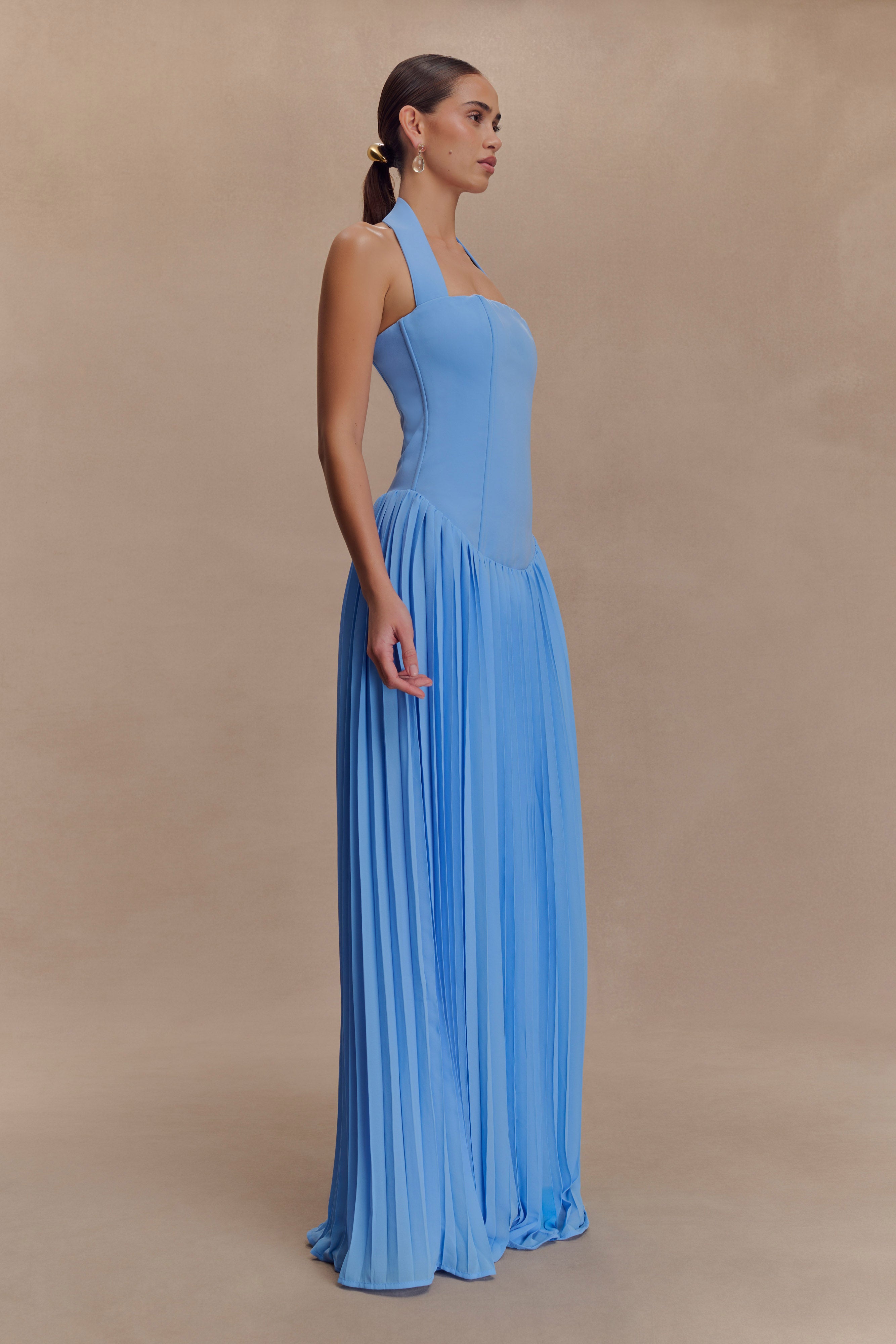Stacie Pleated Halter Maxi Dress