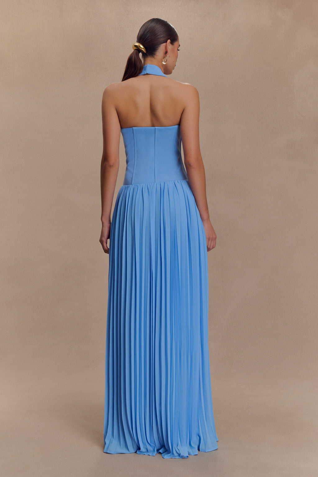Stacie Pleated Halter Maxi Dress