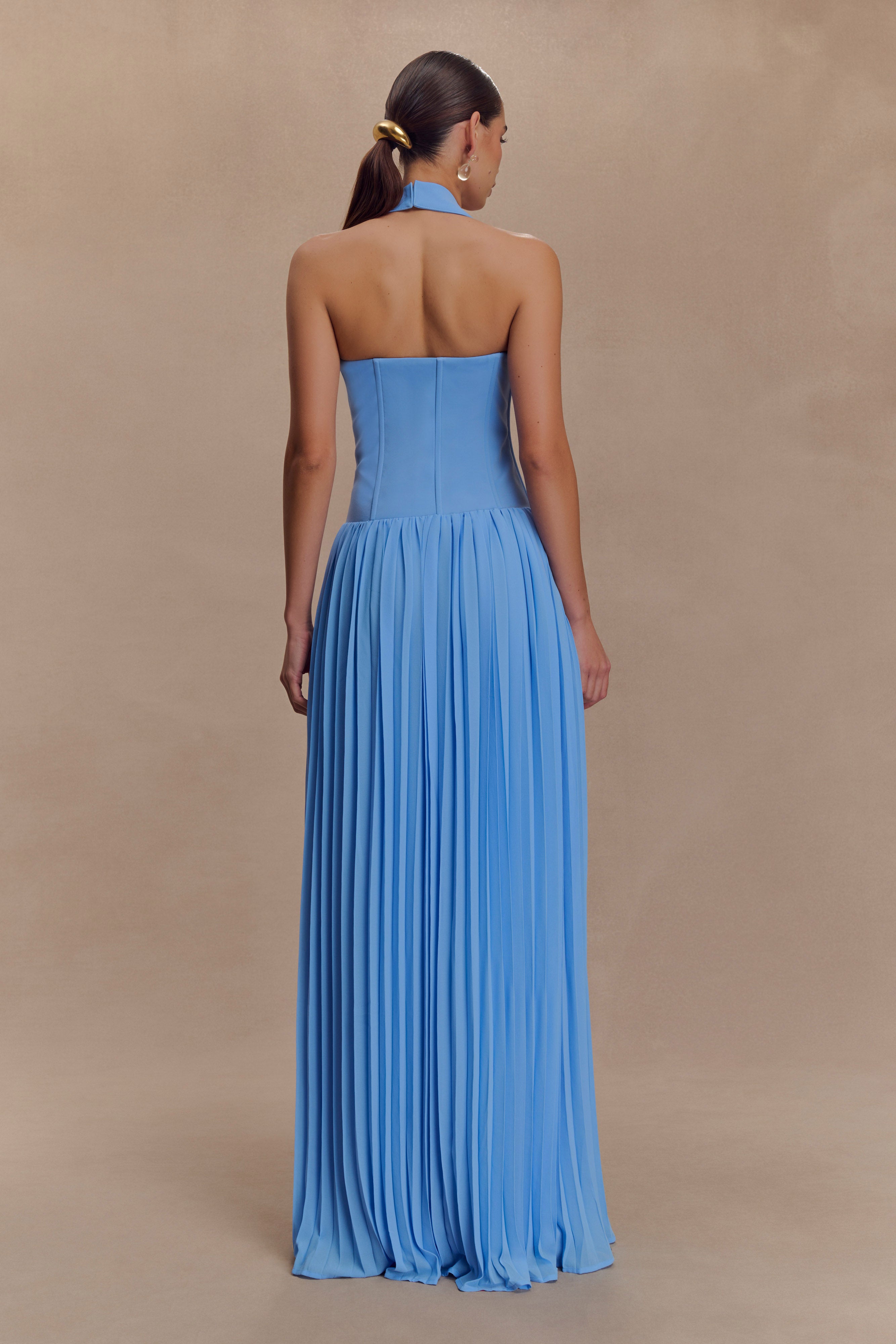 Stacie Pleated Halter Maxi Dress