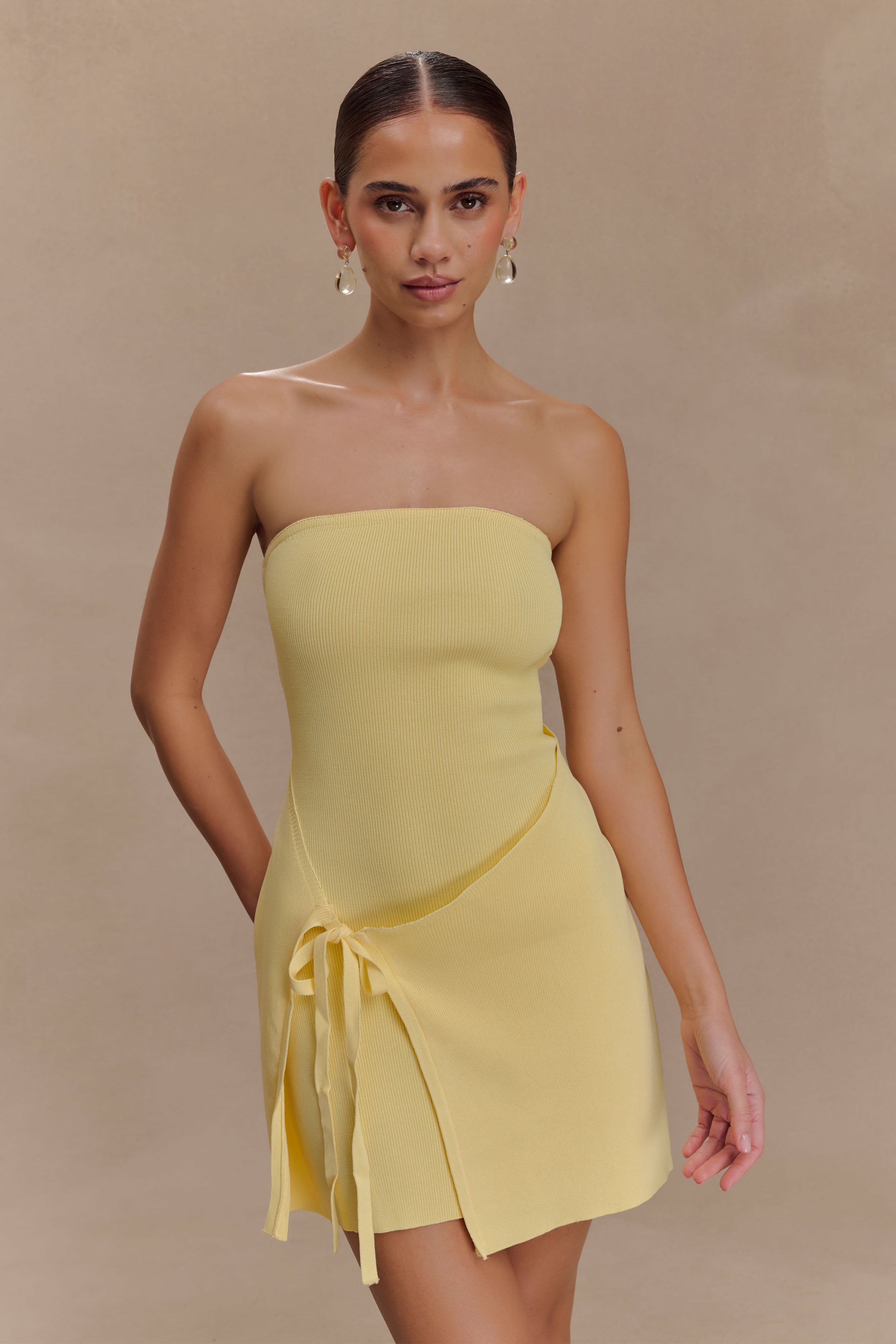 Rian Strapless Knit Mini Dress in Lemon – Chic&Drifts
