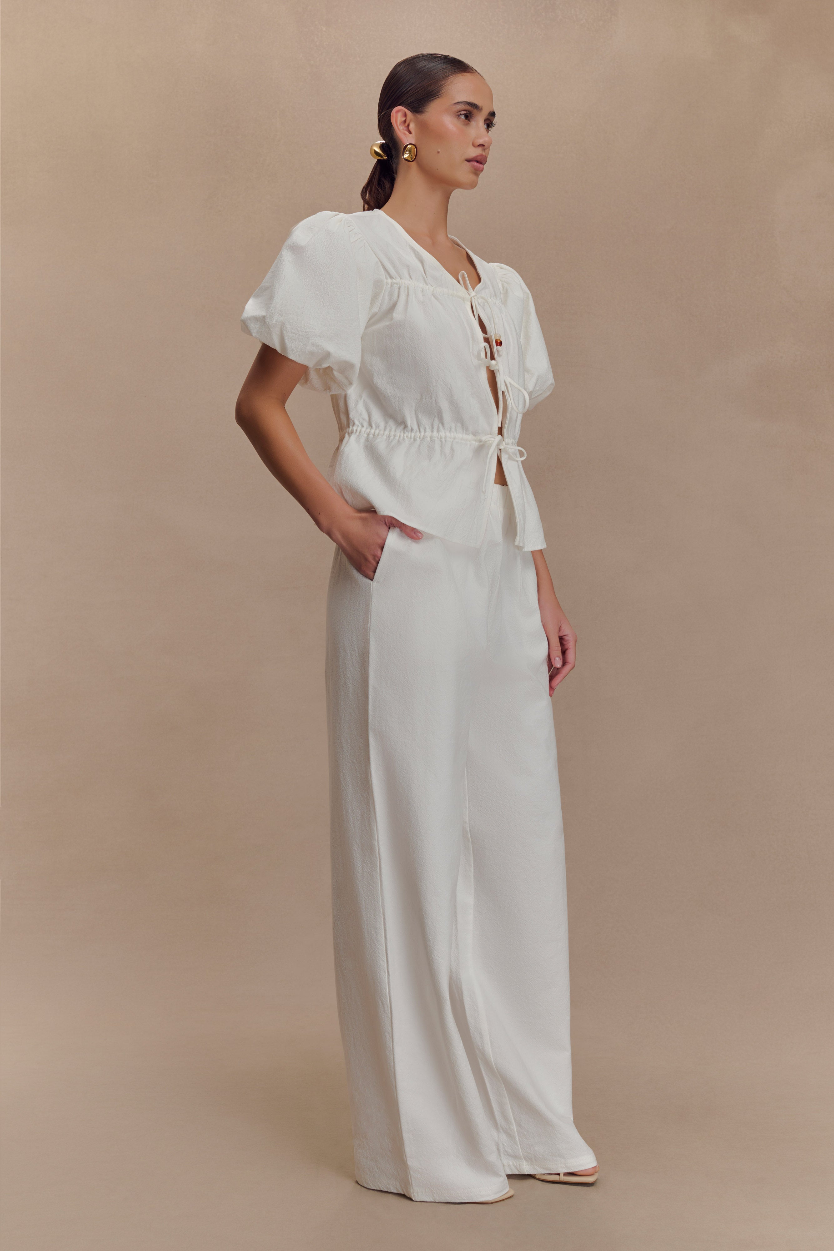 Janayia Cotton Wide Leg Trousers - White