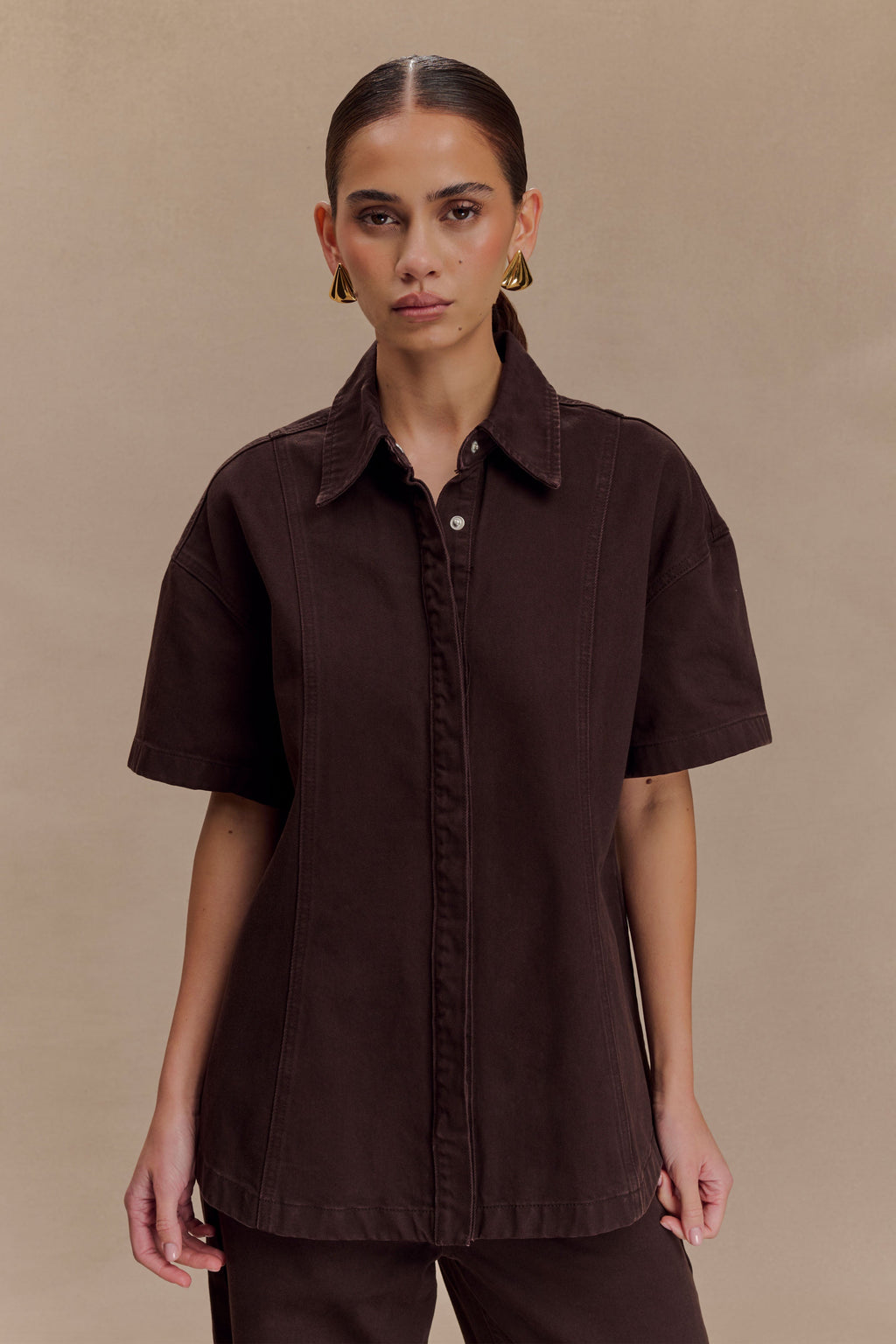Maya Oversized Denim Shirt in Chocolate – Chic&Drifts