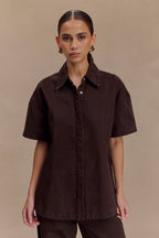 Maya Oversized Denim Shirt in Chocolate – Chic&Drifts