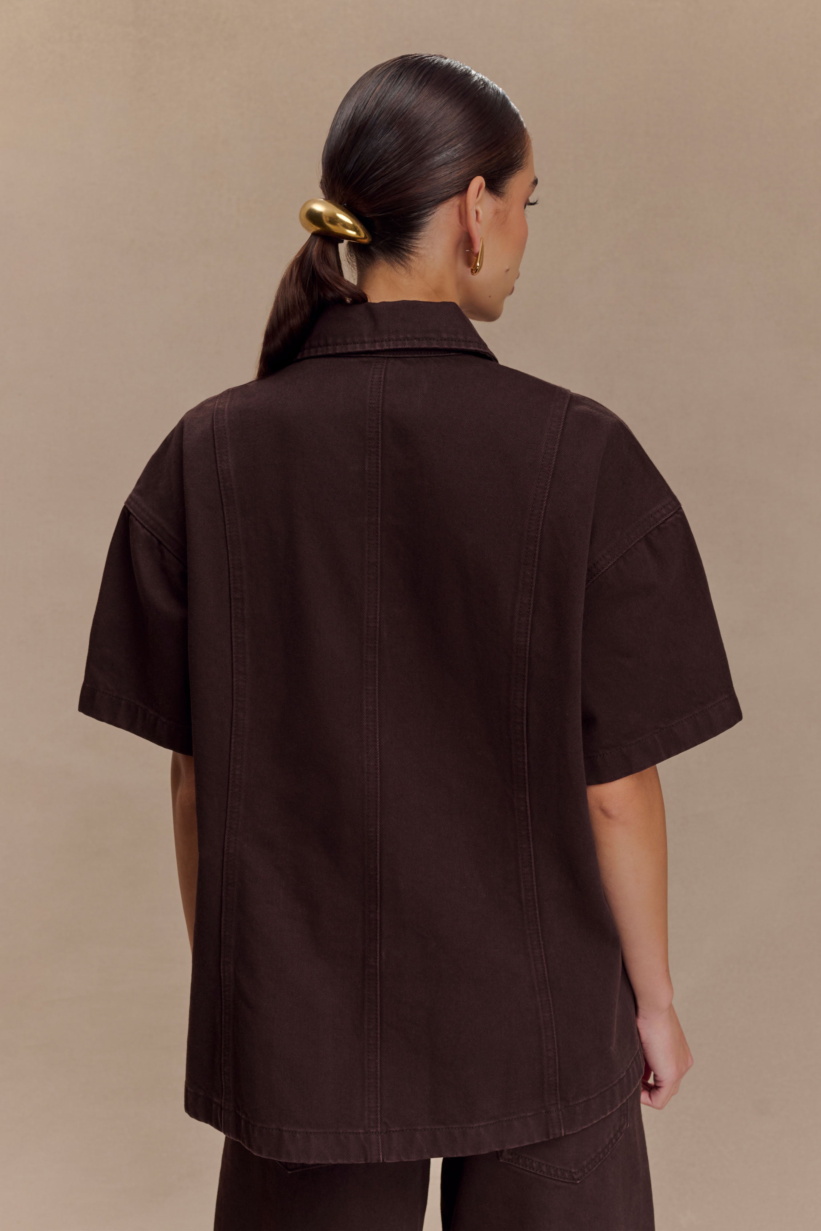 Maya Oversized Denim Shirt in Chocolate – Chic&Drifts