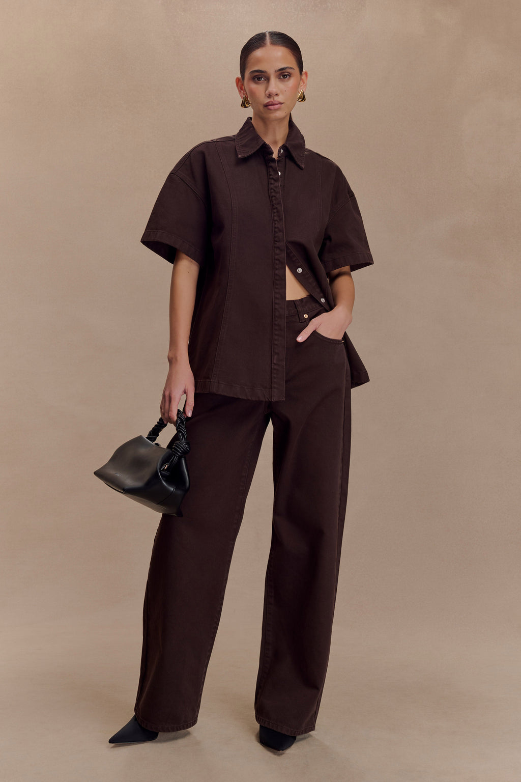 Maya Oversized Denim Shirt in Chocolate – Chic&Drifts