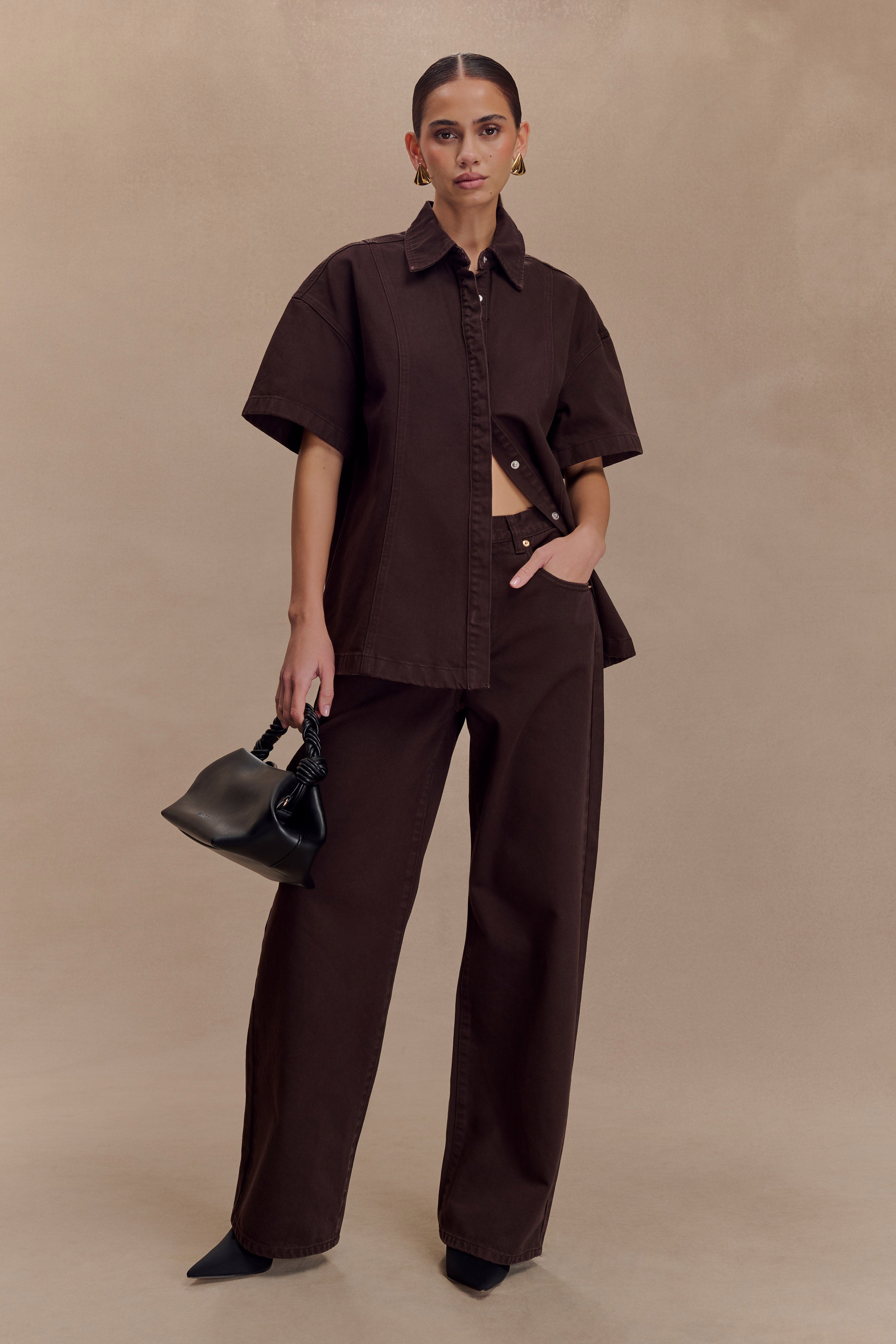 Maya Oversized Denim Shirt in Chocolate – Chic&Drifts