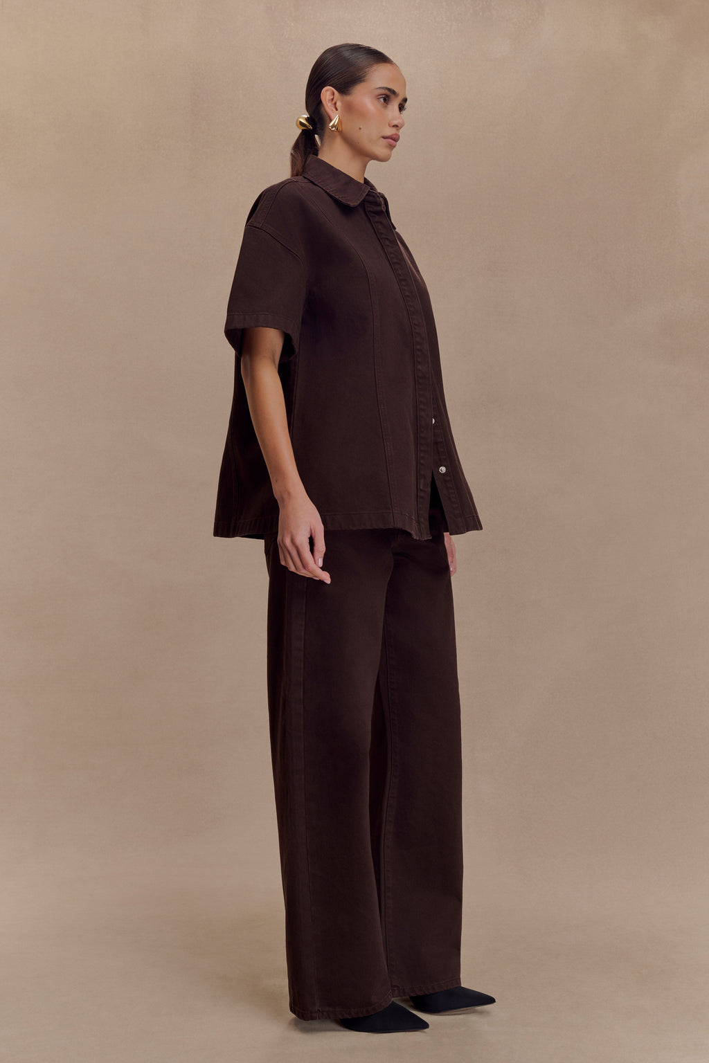 Maya Oversized Denim Shirt in Chocolate – Chic&Drifts