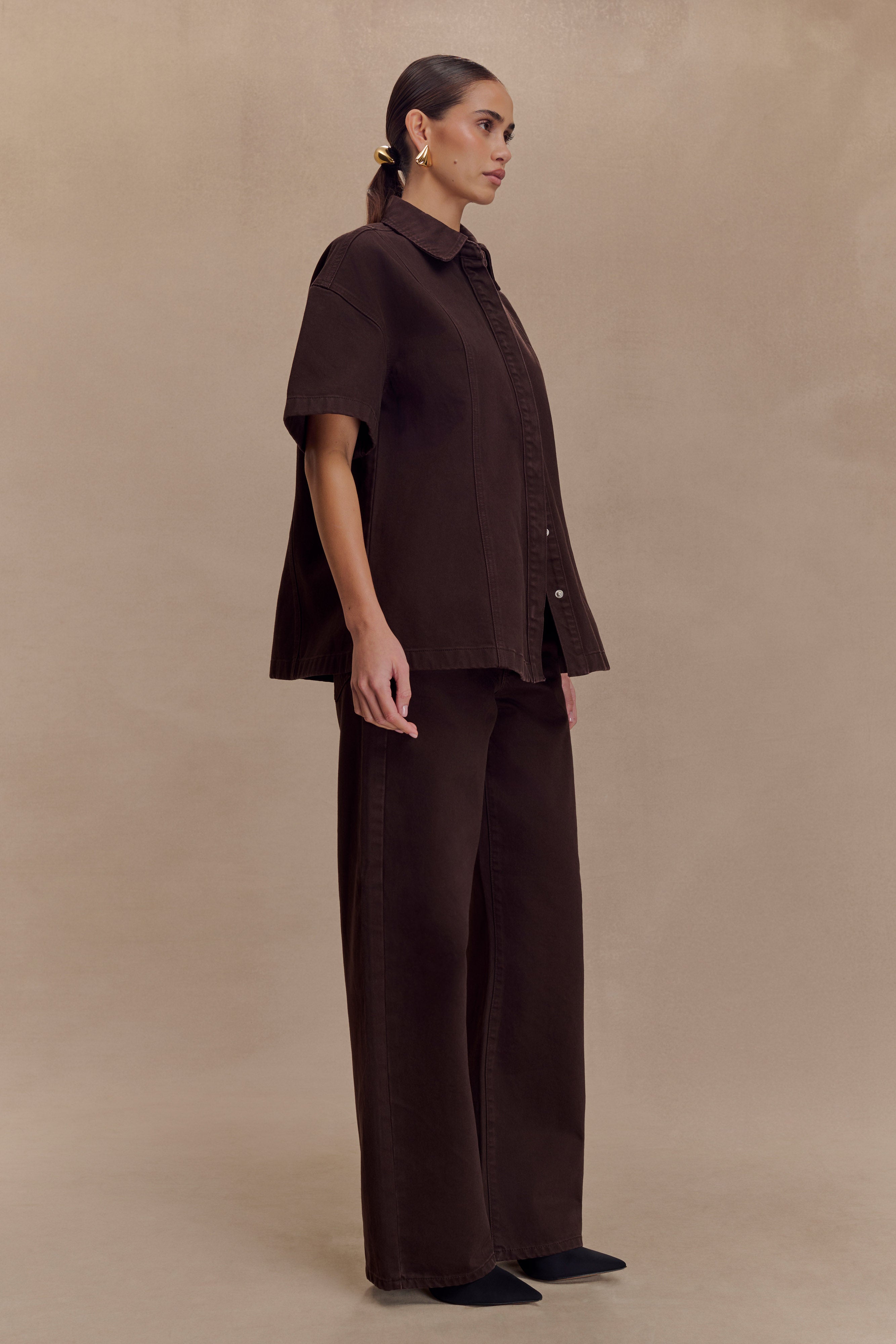 Maya Oversized Denim Shirt in Chocolate – Chic&Drifts