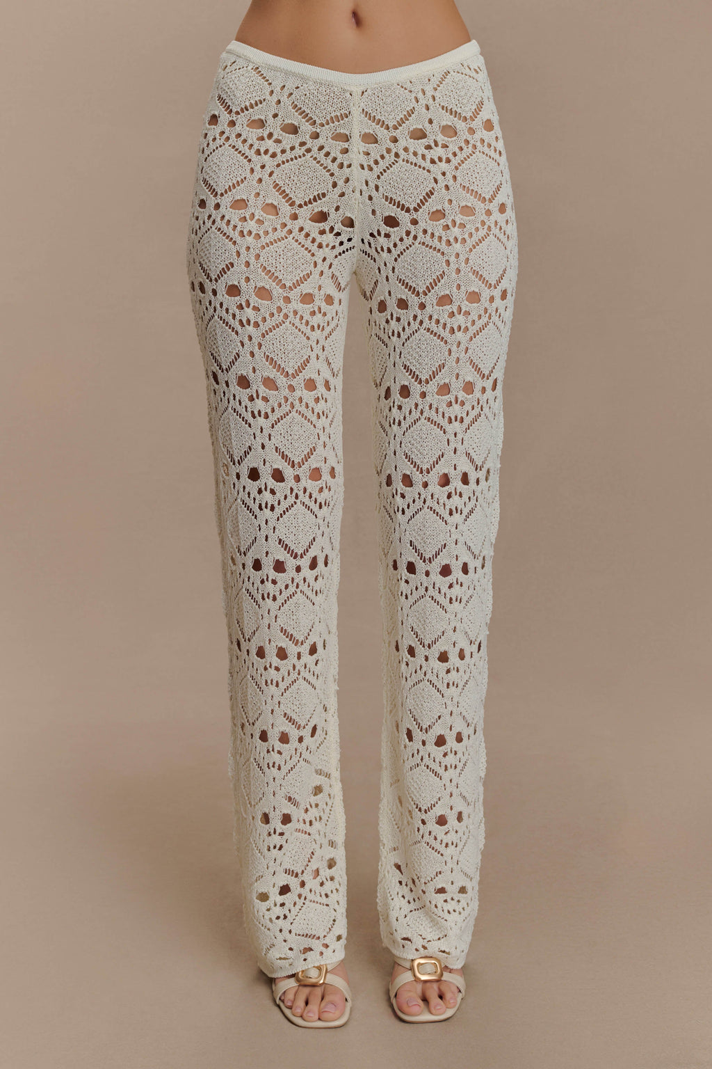 Trena Crochet Knit Trousers - Ivory