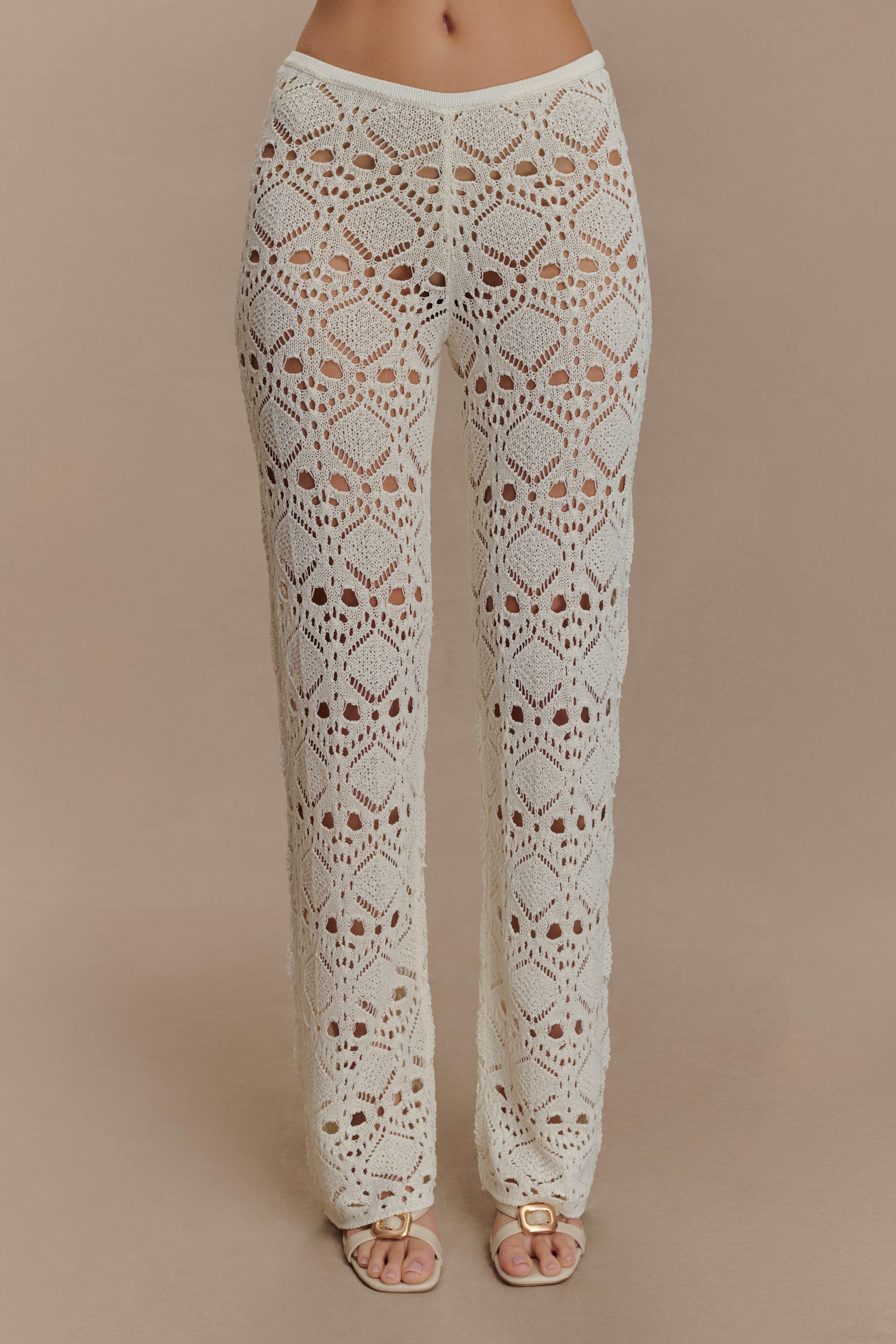 Trena Crochet Knit Trousers - Ivory