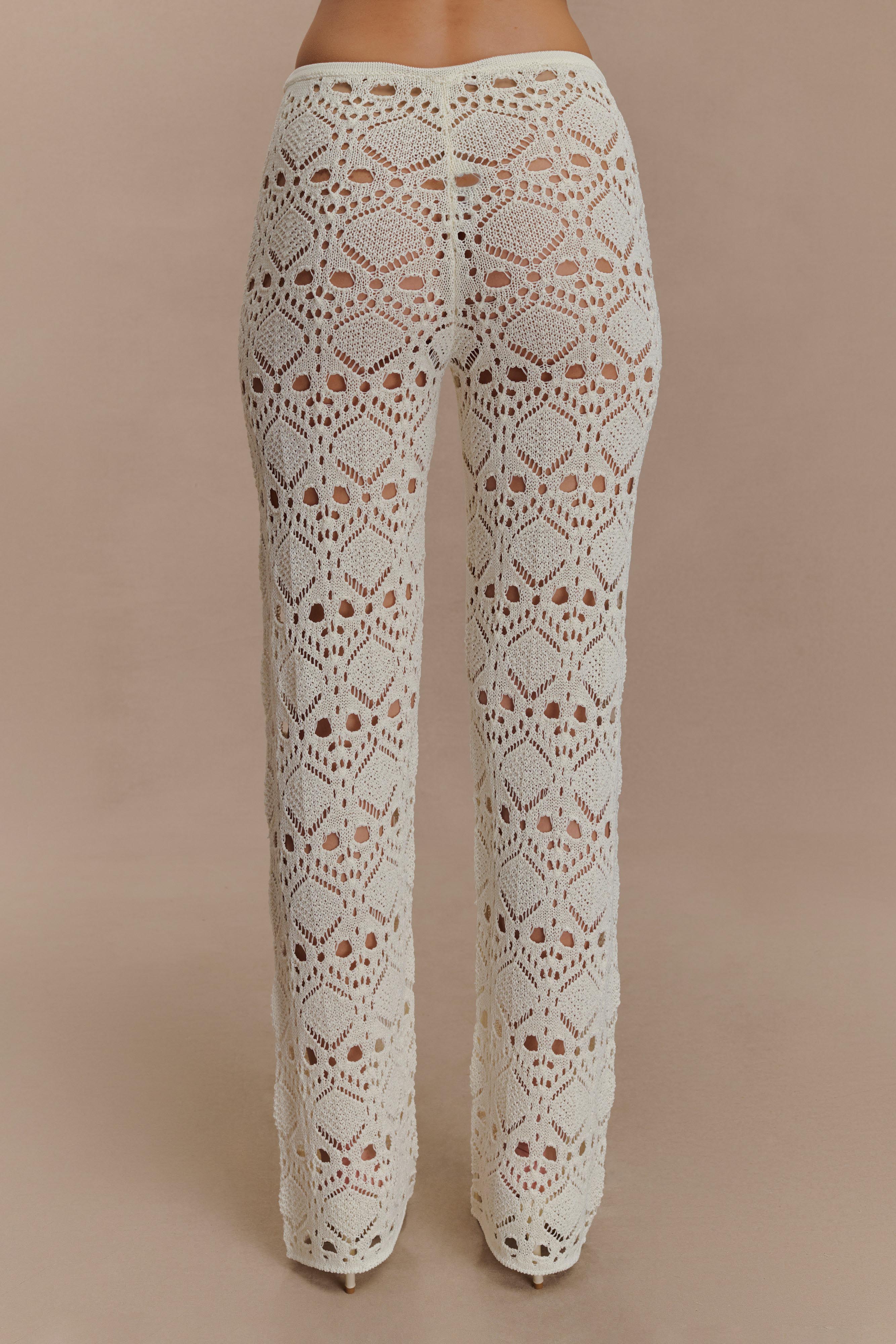Trena Crochet Knit Trousers - Ivory