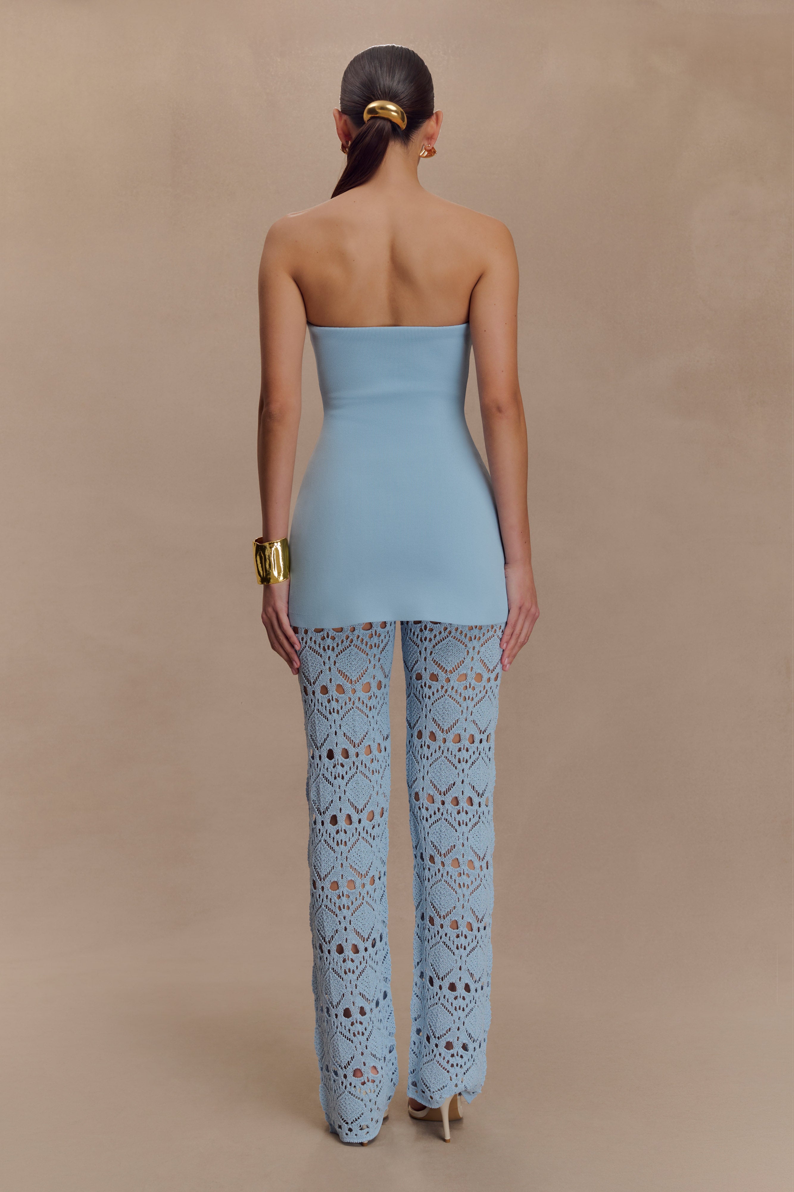 Trena Crochet Knit Trousers - Sky Blue
