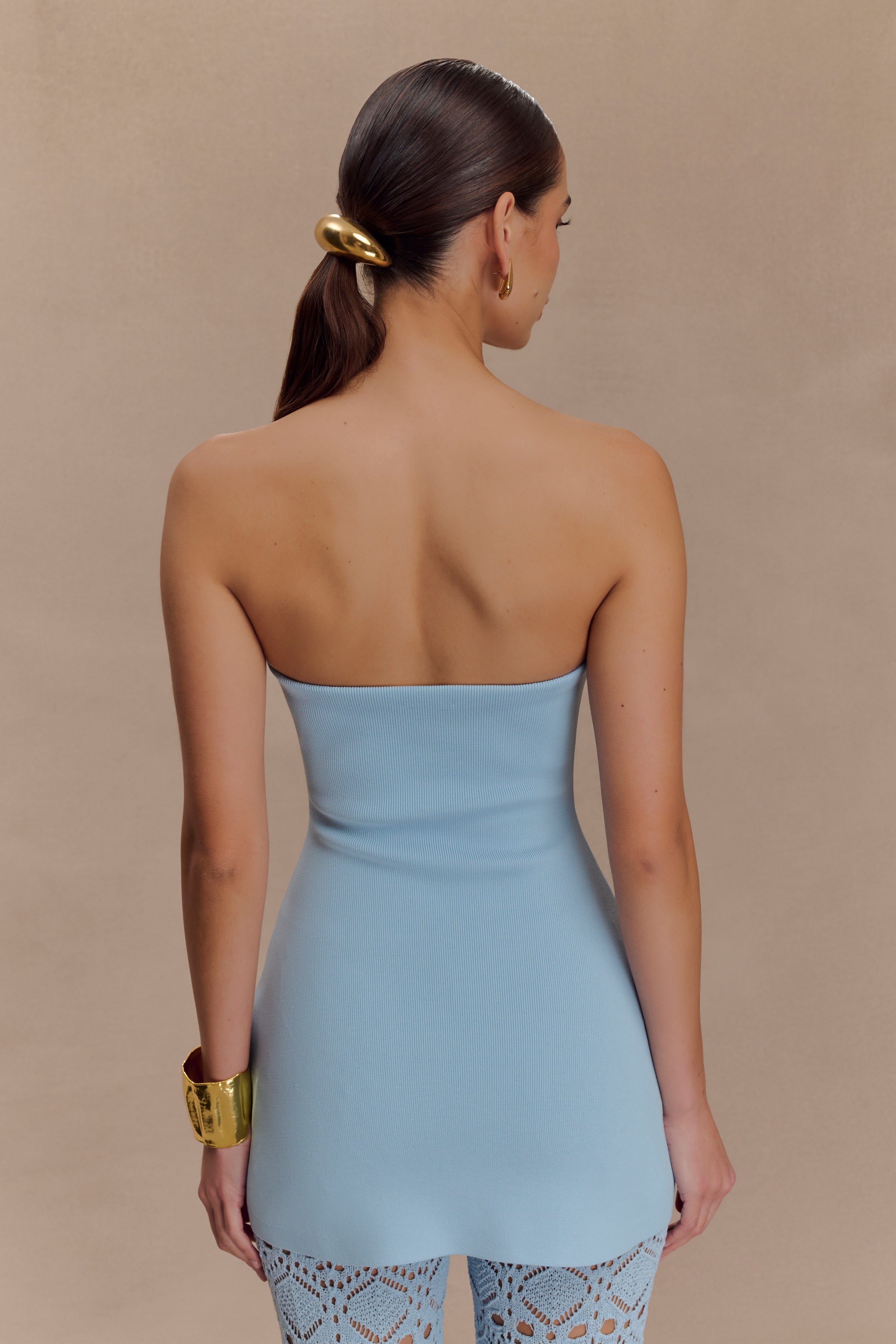 Anette Bandage Knit Strapless Top in Sky Blue – Chic&Drifts