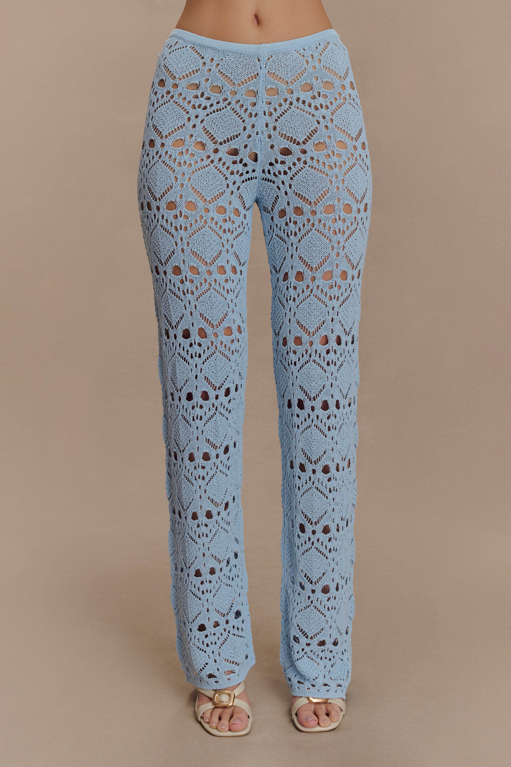 Trena Crochet Knit Trousers - Sky Blue