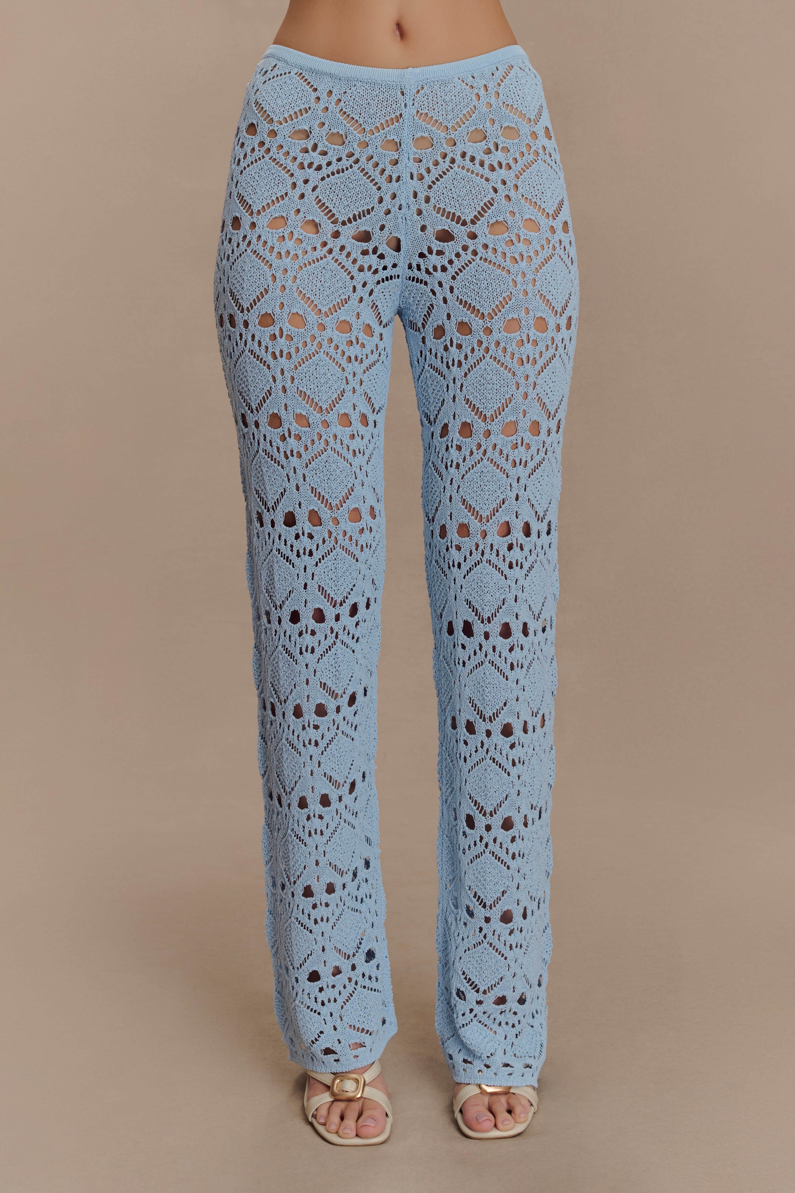 Trena Crochet Knit Trousers - Sky Blue