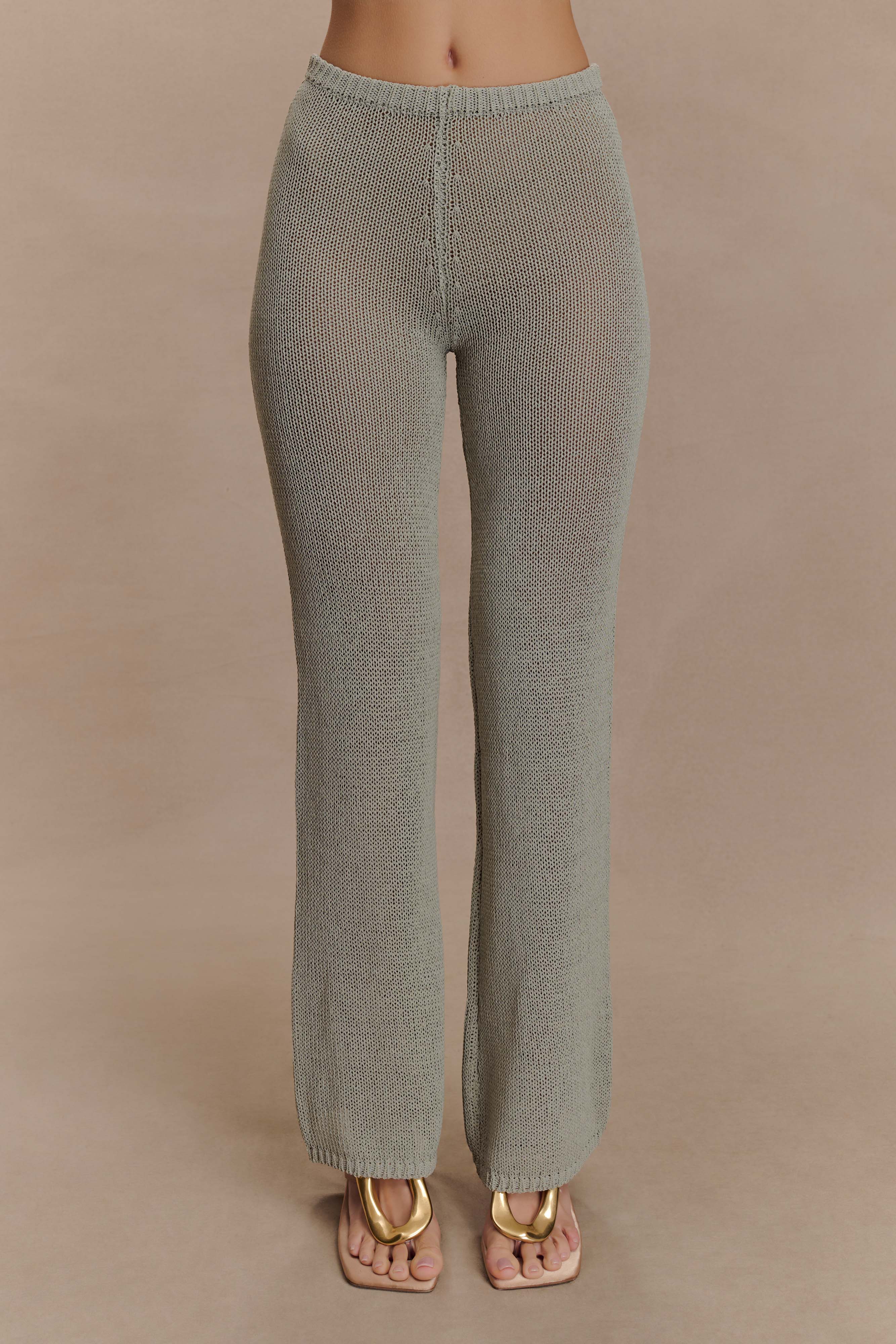 Malani Wide Leg Knit Trousers - Sage