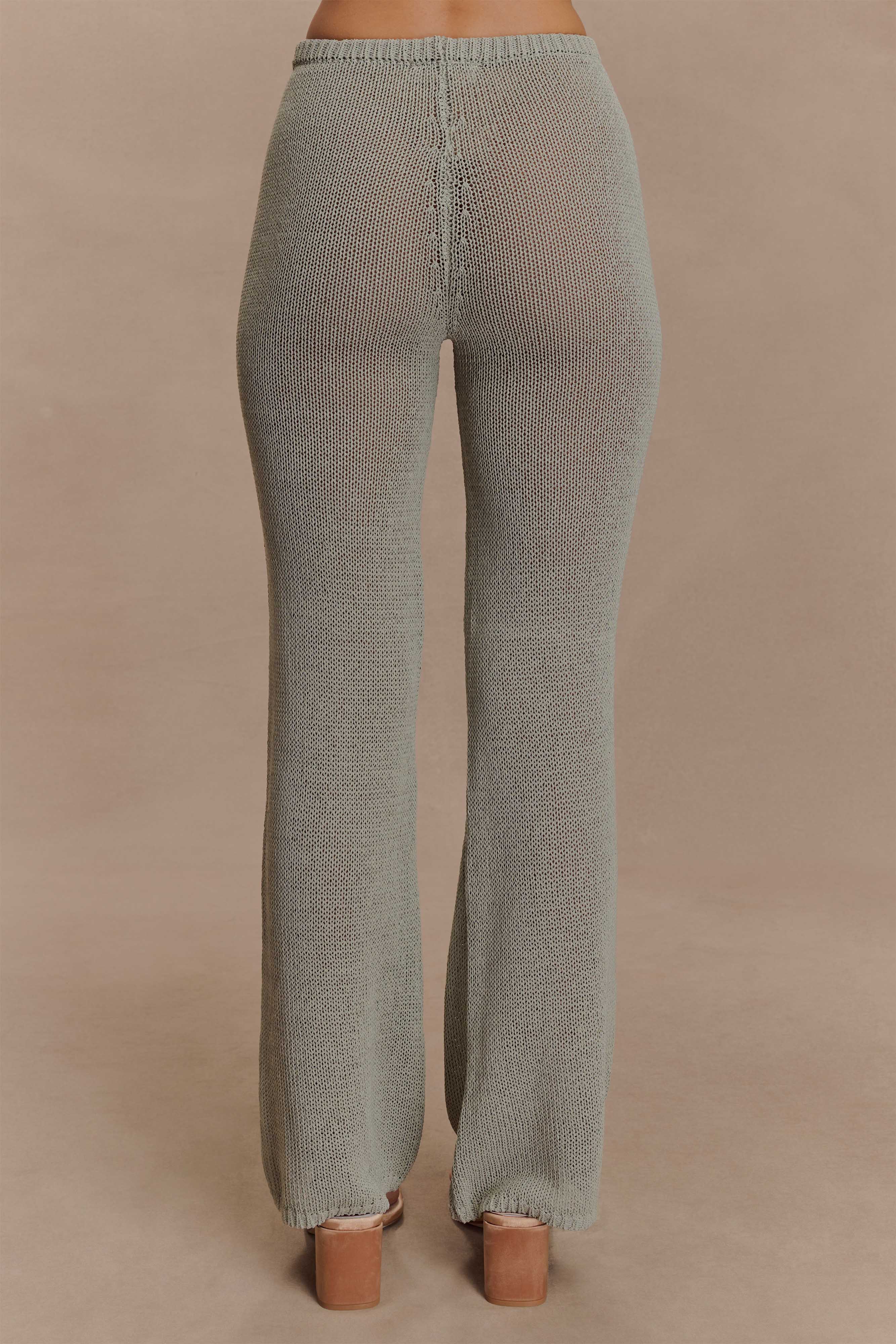 Malani Wide Leg Knit Trousers - Sage
