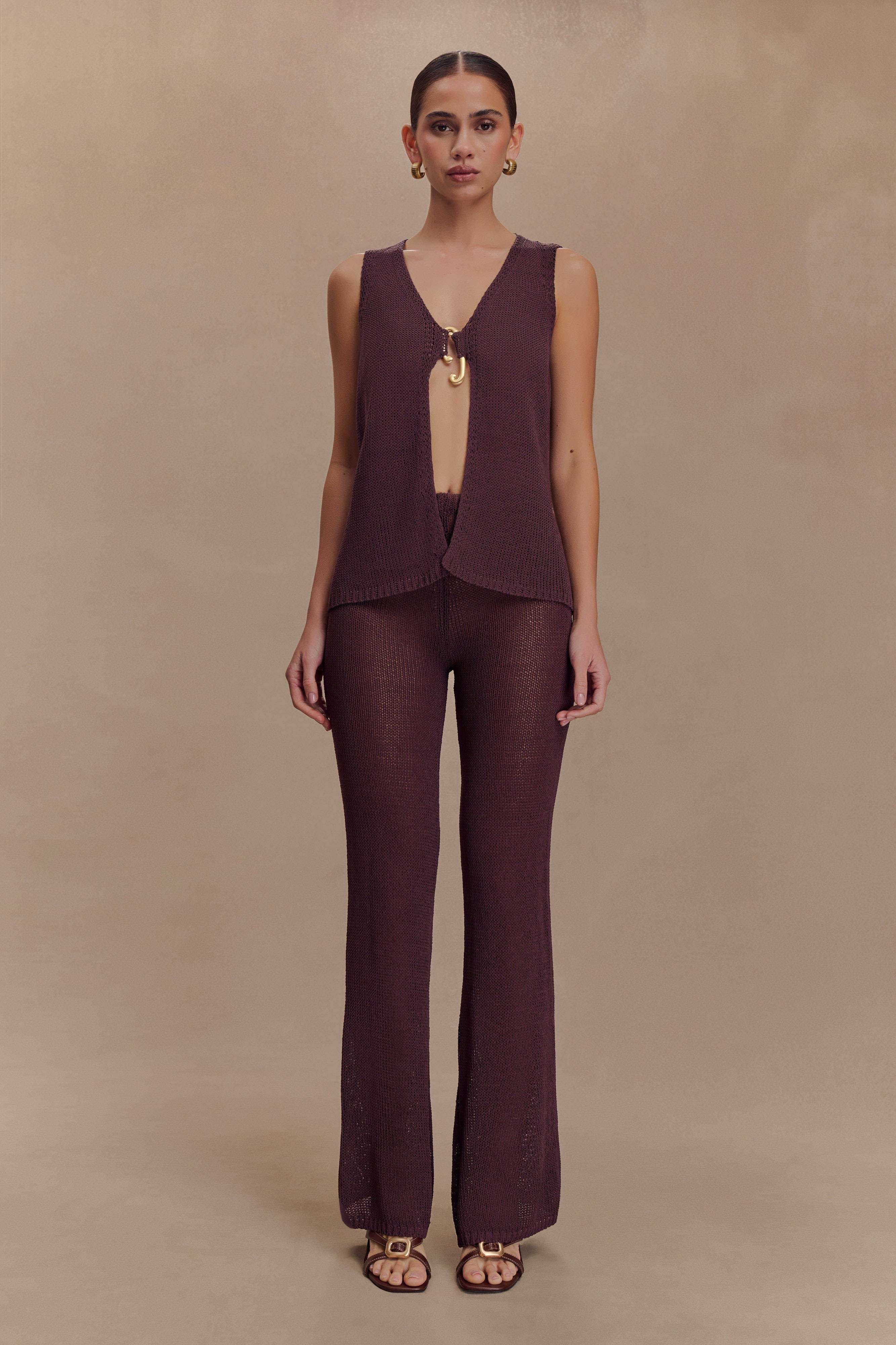 Malani Wide Leg Knit Trousers - Chocolate