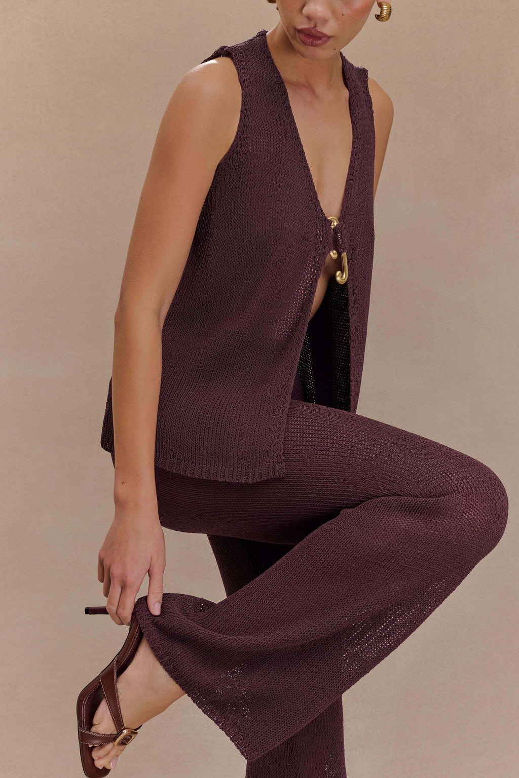 Malani Wide Leg Knit Trousers - Chocolate