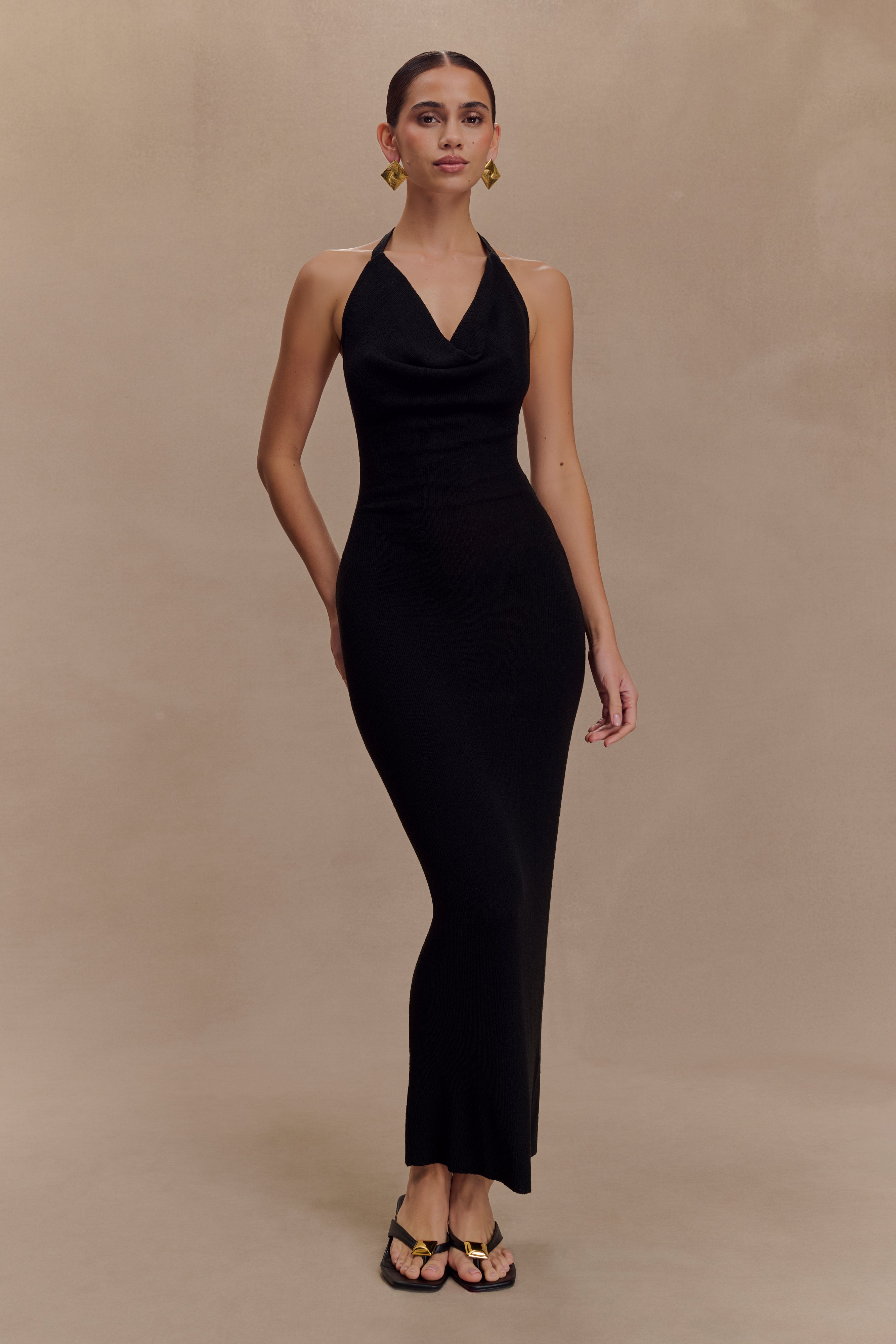 Ayella Cowl Knit Maxi Dress in Black – Chic&Drifts
