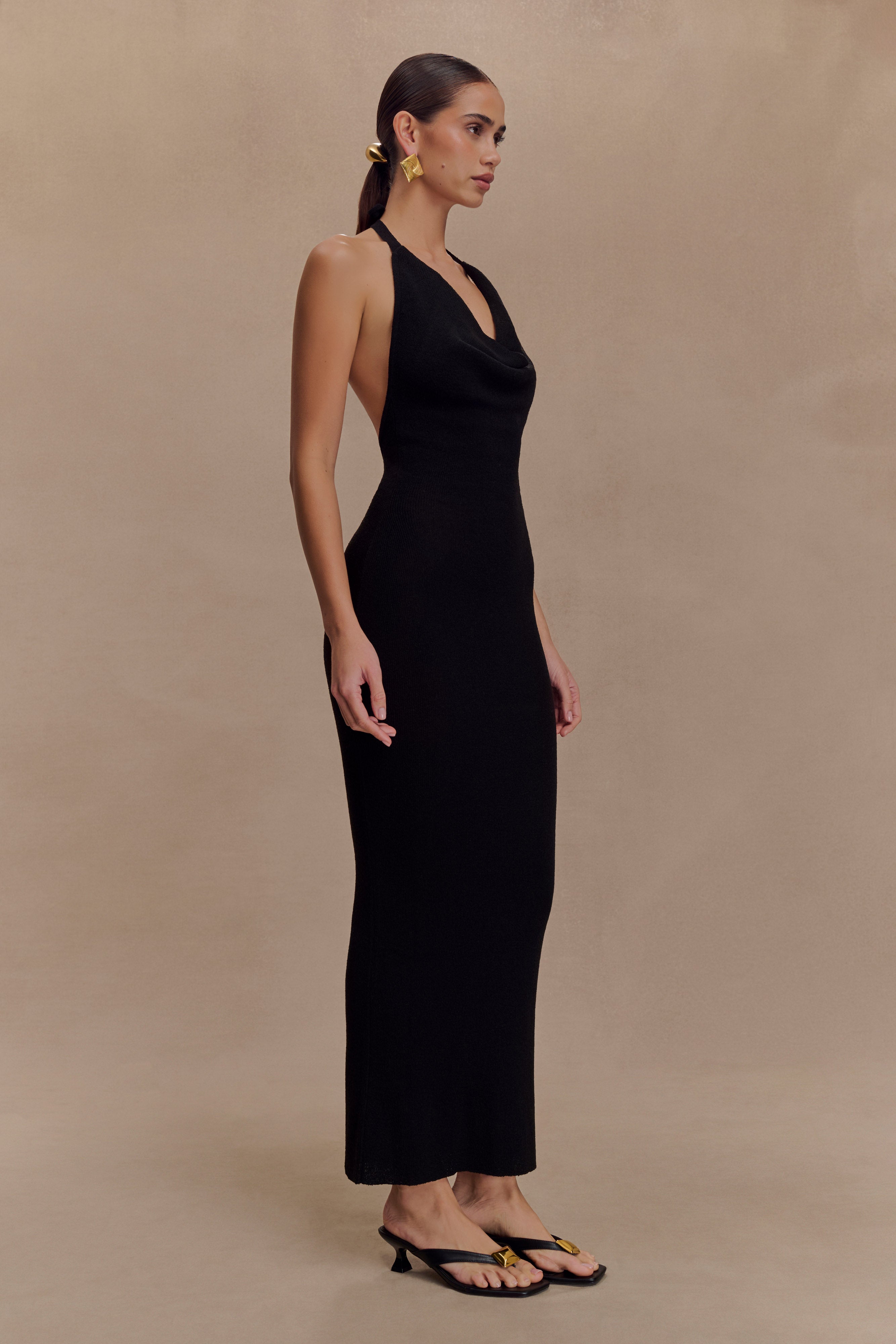 Ayella Cowl Knit Maxi Dress in Black – Chic&Drifts