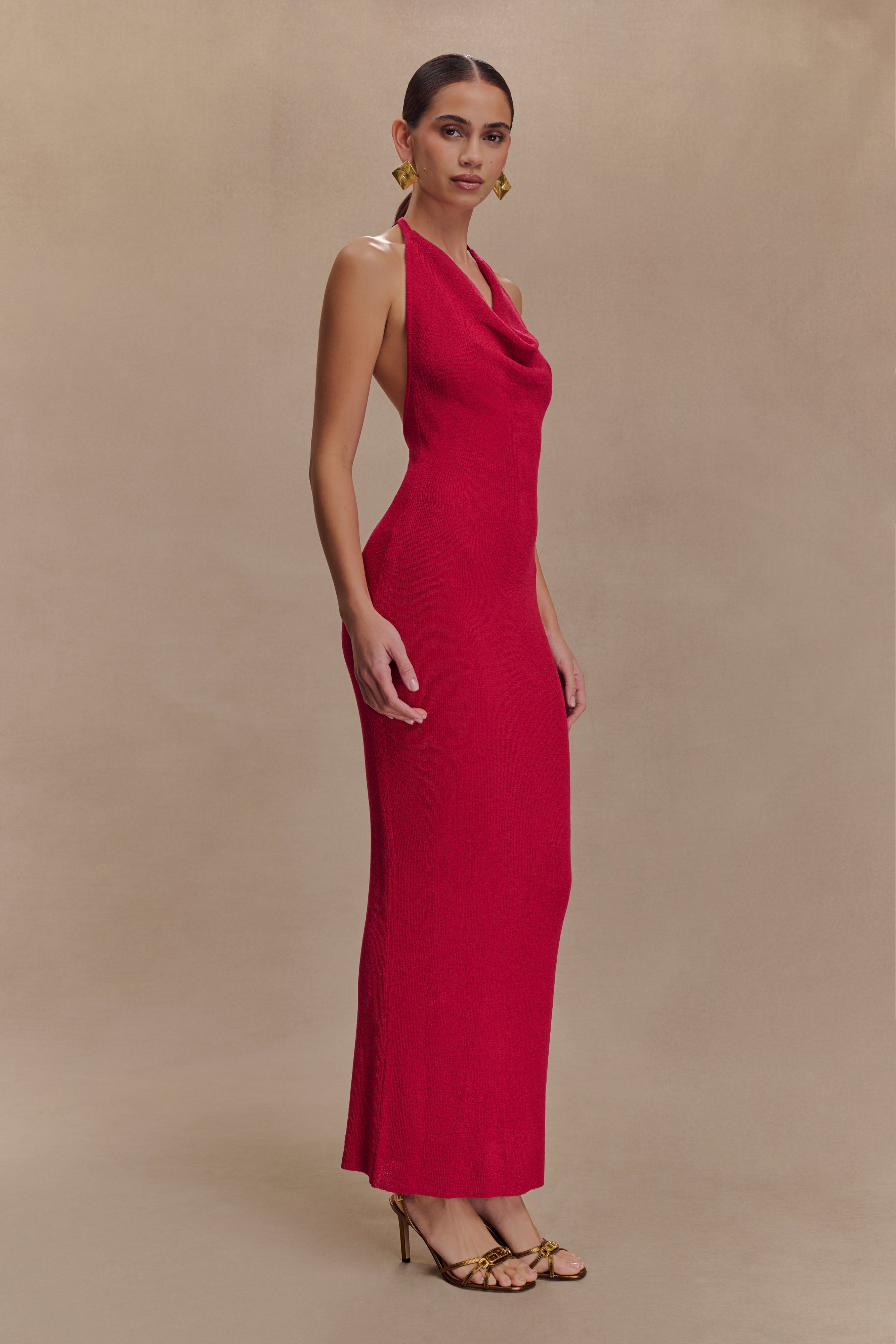 Ayella Cowl Knit Maxi Dress in Raspberry – Chic&Drifts