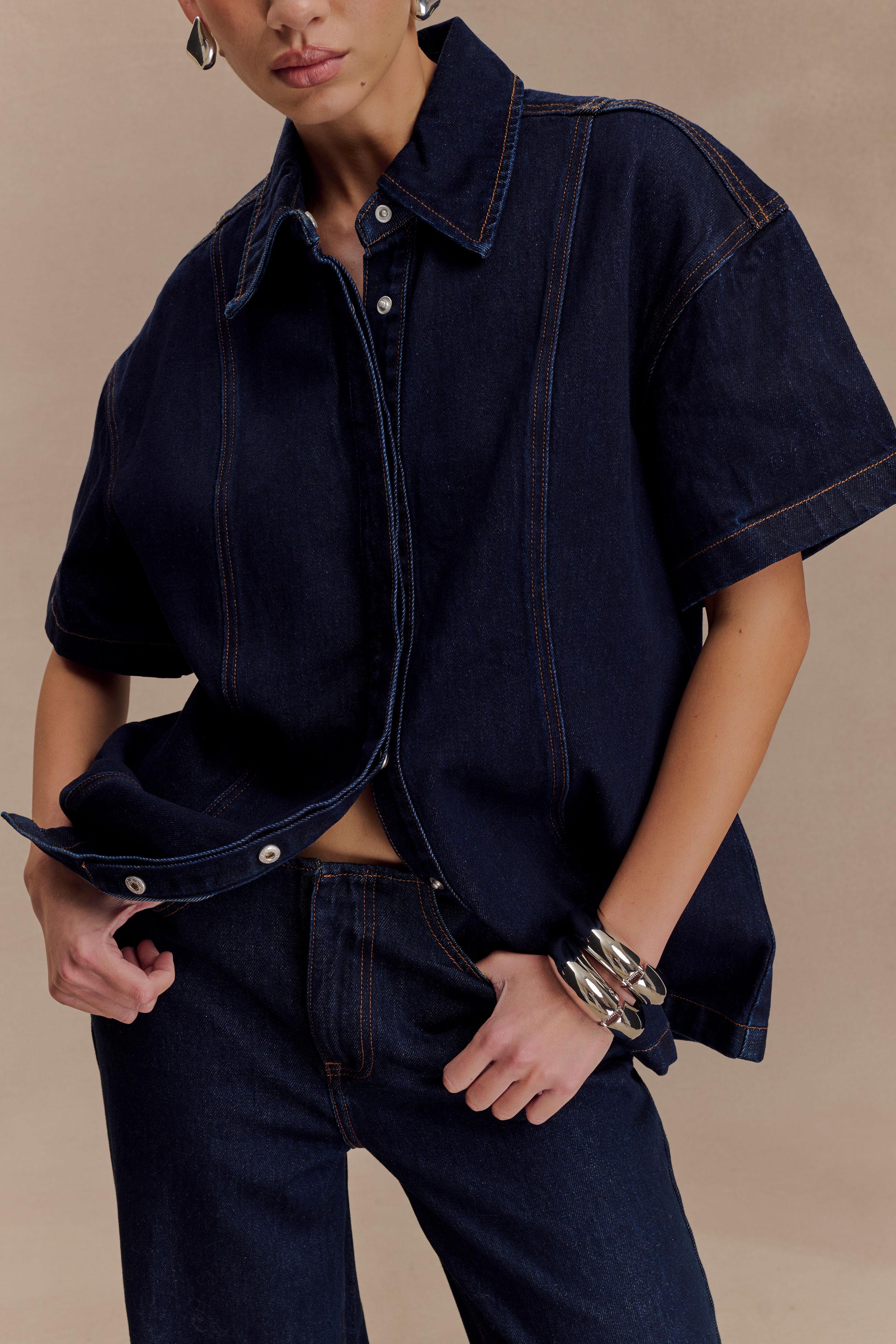 Maya Oversized Denim Shirt in Indigo Blue – Chic&Drifts
