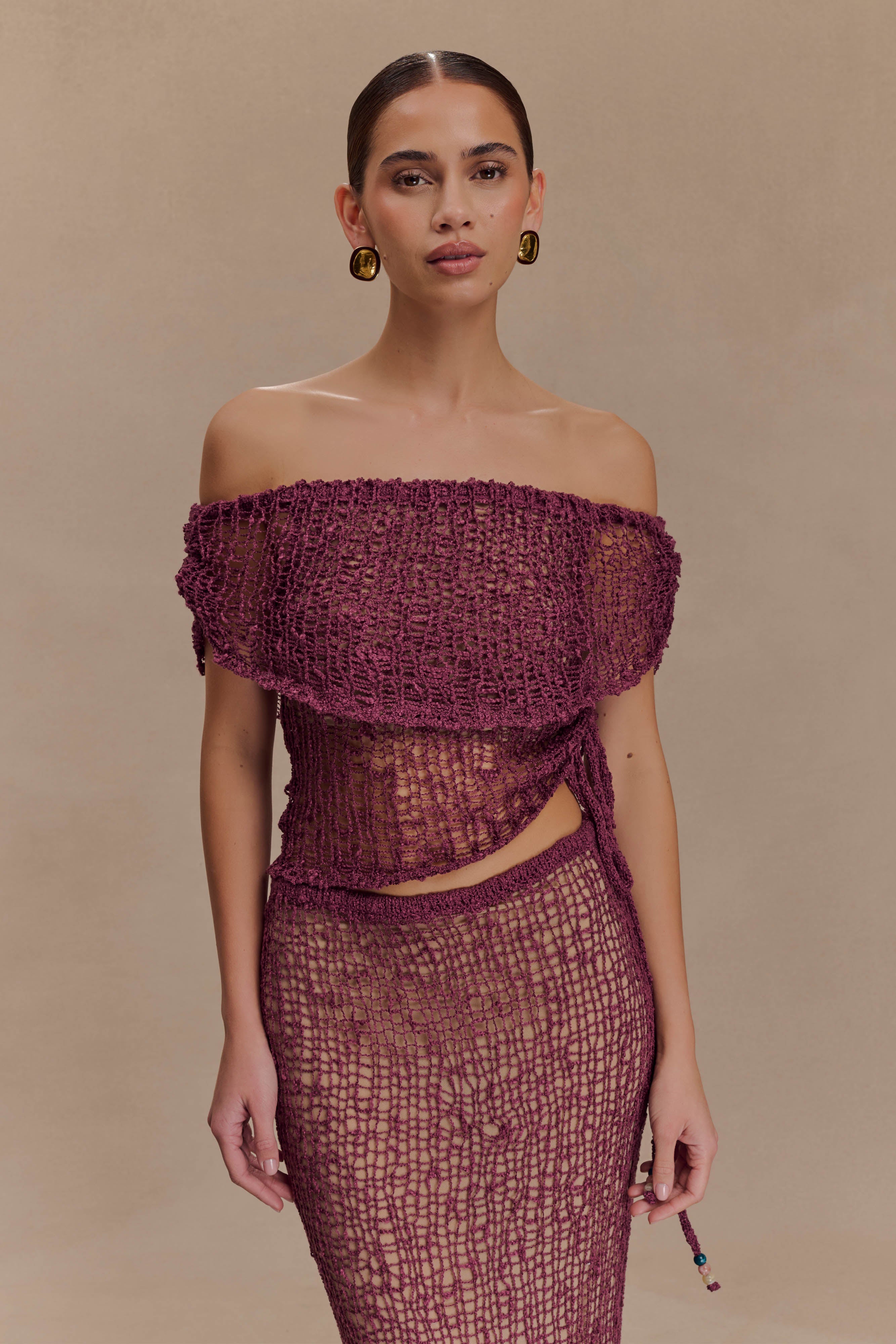 Cordelia Off Shoulder Knit Top in Mauve – Chic&Drifts